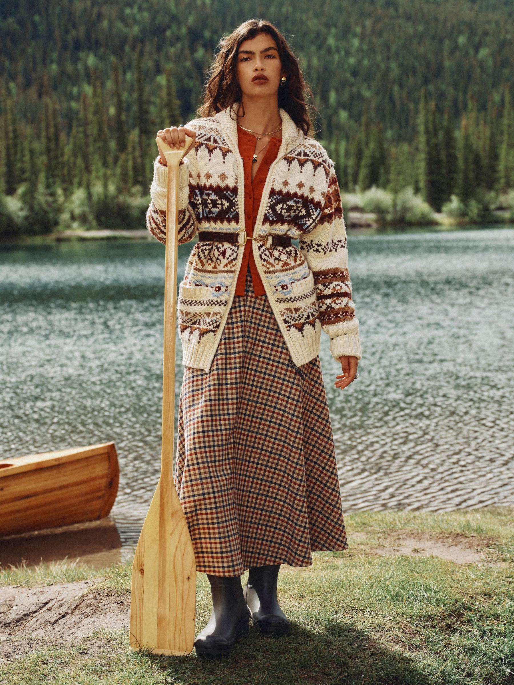 Emmy Brown Check Panel Midi Skirt - Image 2 of 9 Emmy Brown Check Panel Midi Skirt - Image 2 of 9