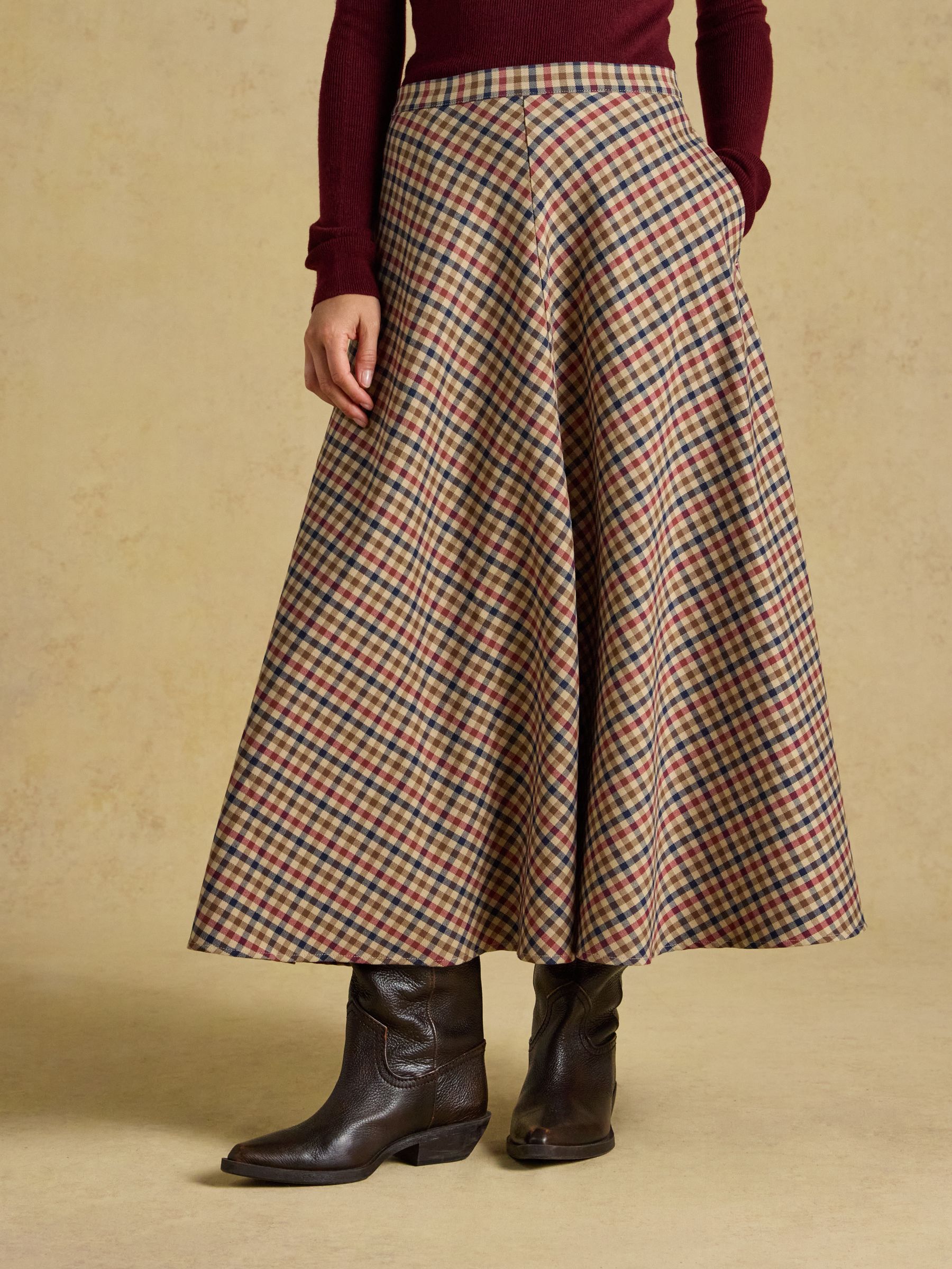 Emmy Brown Check Panel Midi Skirt - Image 3 of 9