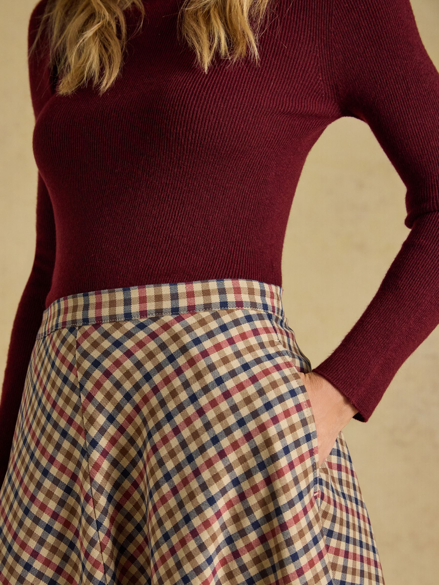 Emmy Brown Check Panel Midi Skirt - Image 8 of 9