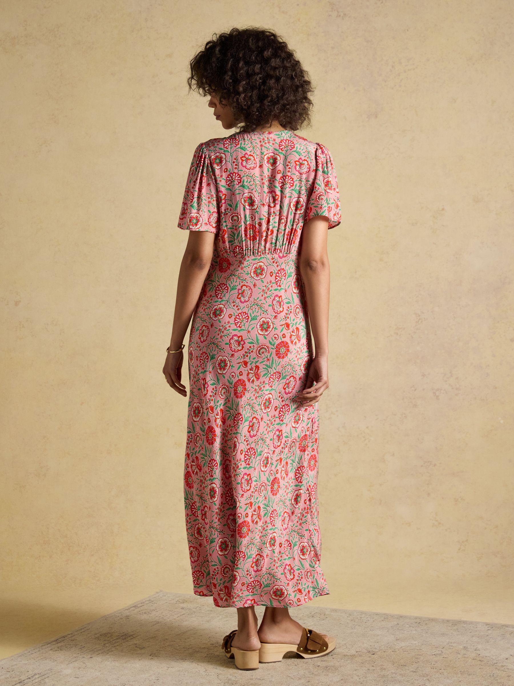 Lainey Pink Floral Print Bias Cut Midi Dress - Image 2 of 8