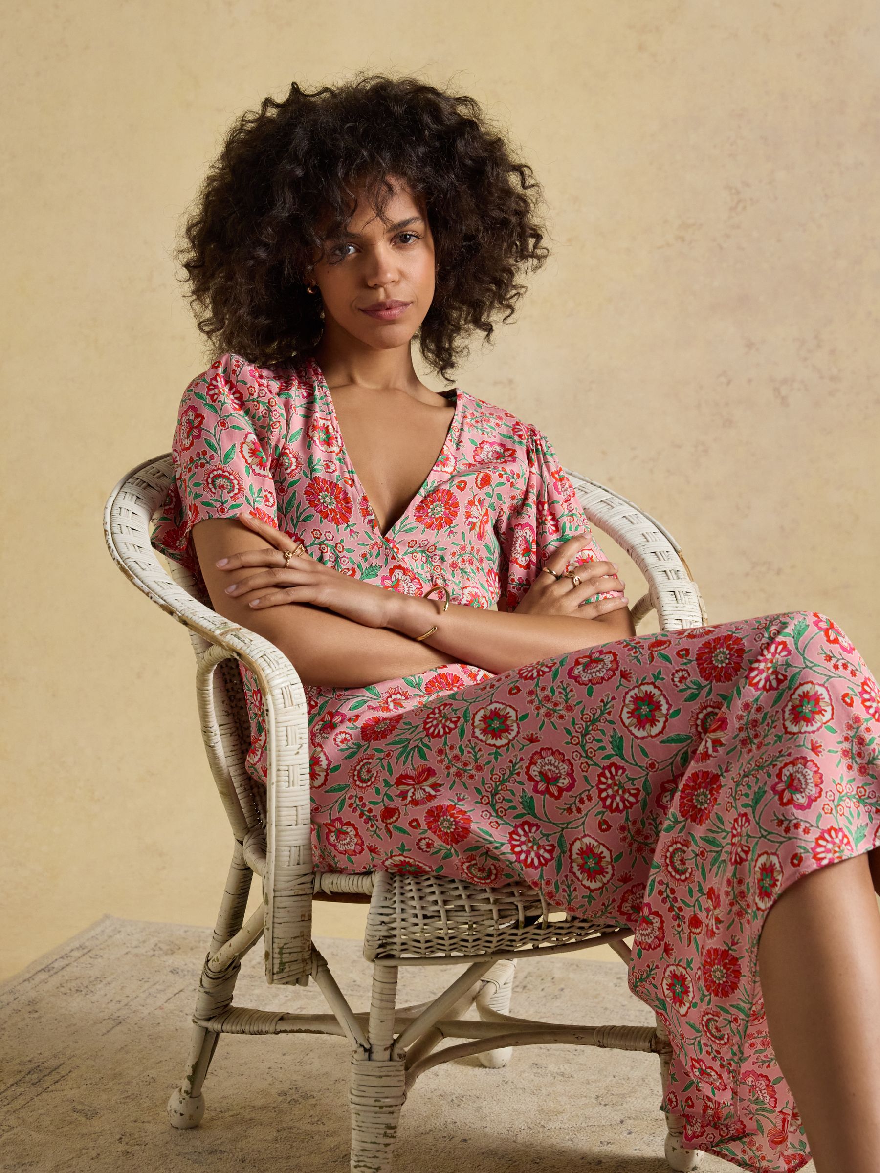 Lainey Pink Floral Print Bias Cut Midi Dress - Image 3 of 8