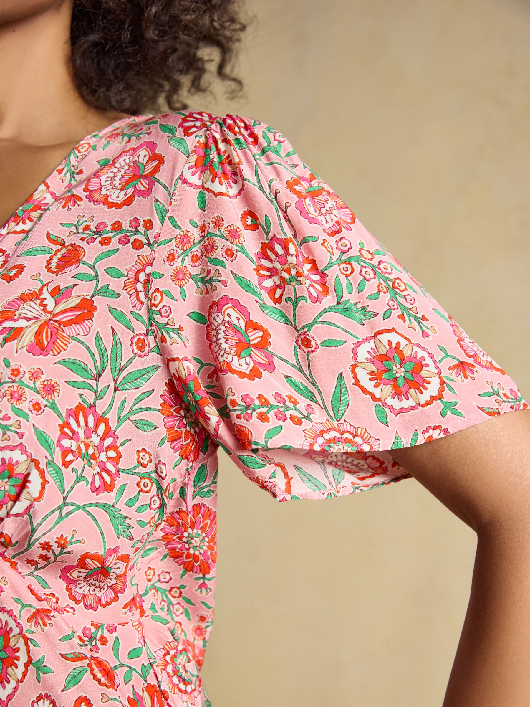 Lainey Pink Floral Print Bias Cut Midi Dress - Image 4 of 8