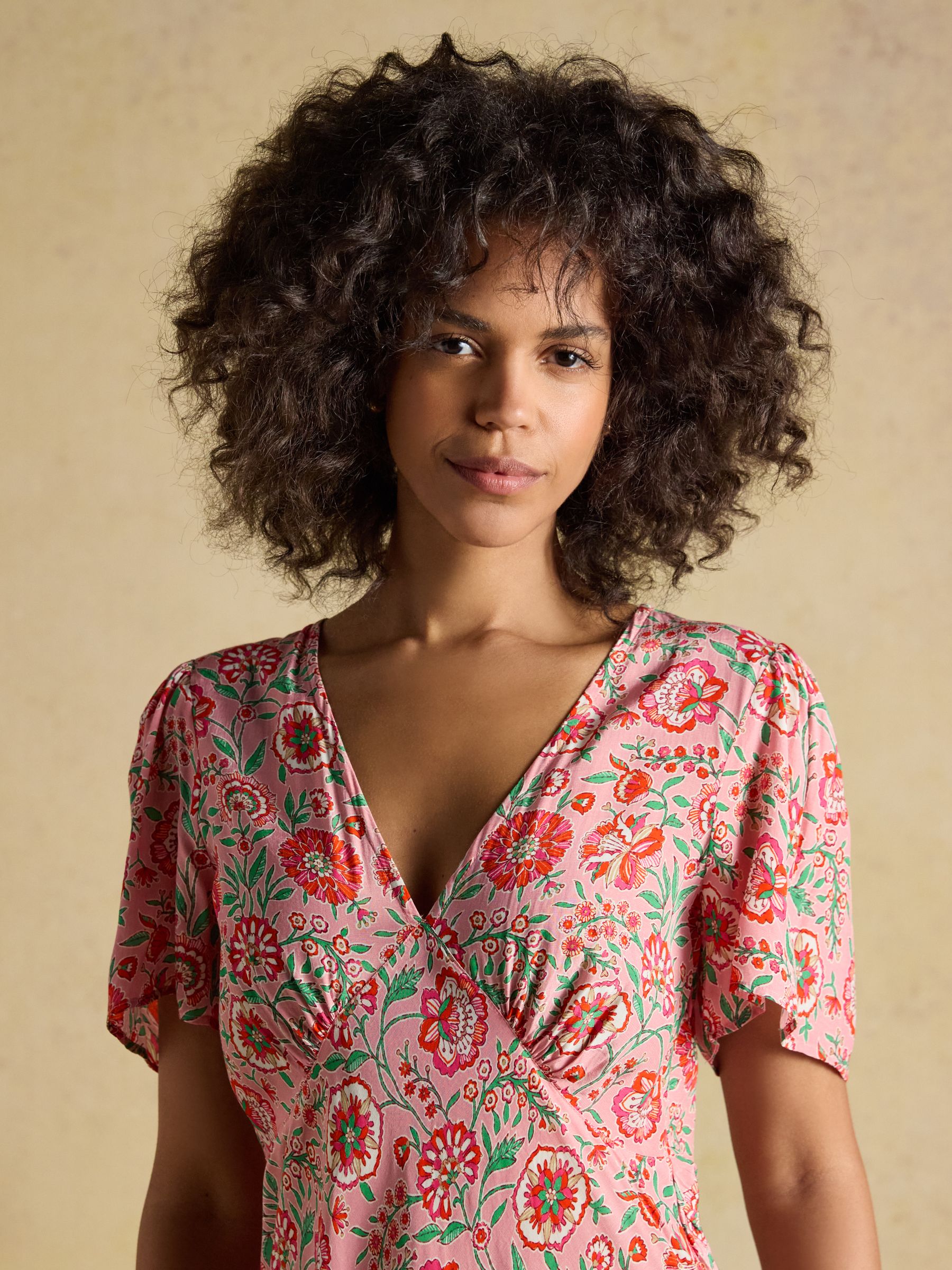 Lainey Pink Floral Print Bias Cut Midi Dress - Image 5 of 8