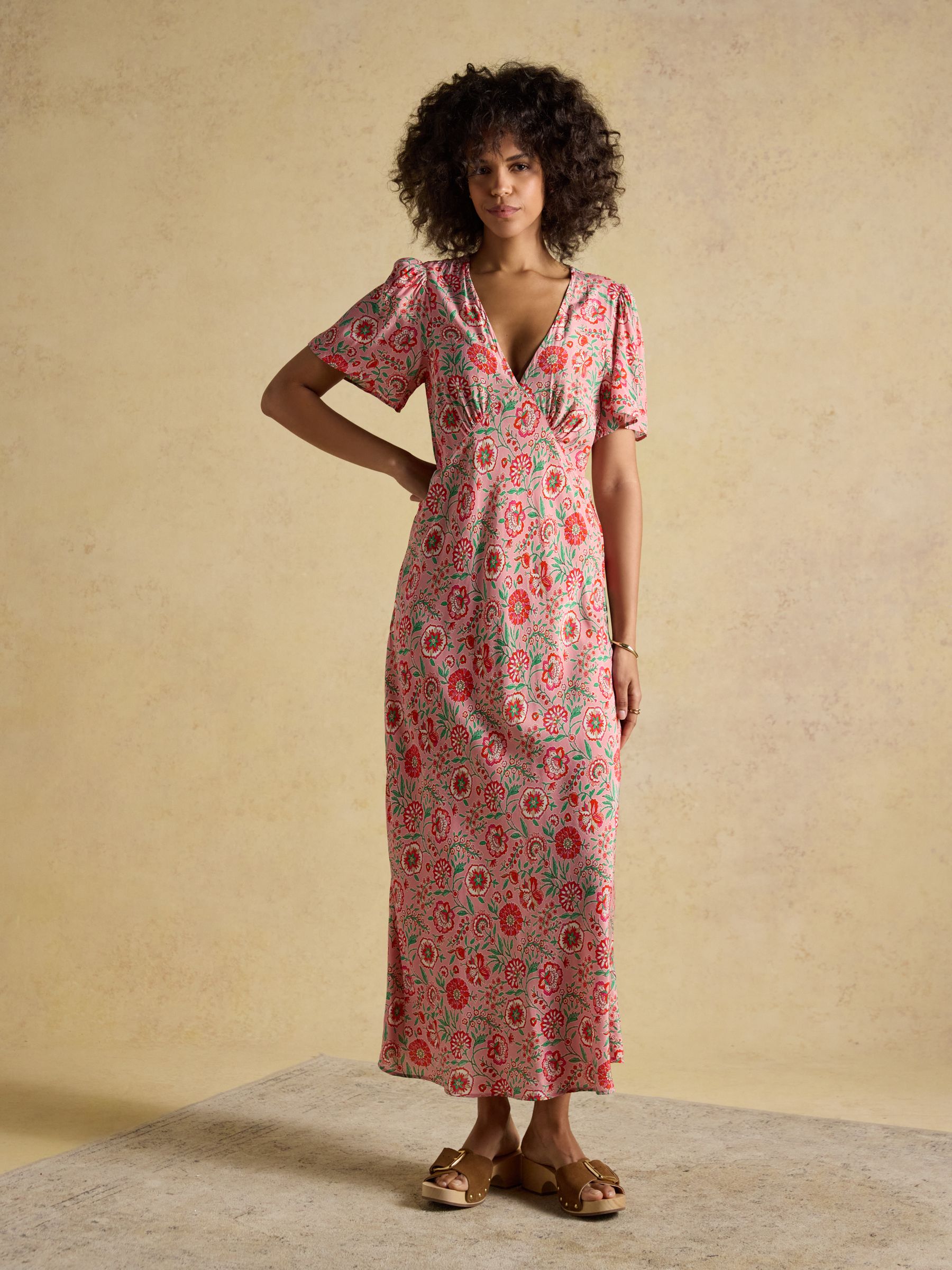 Lainey Pink Floral Print Bias Cut Midi Dress - Image 7 of 8
