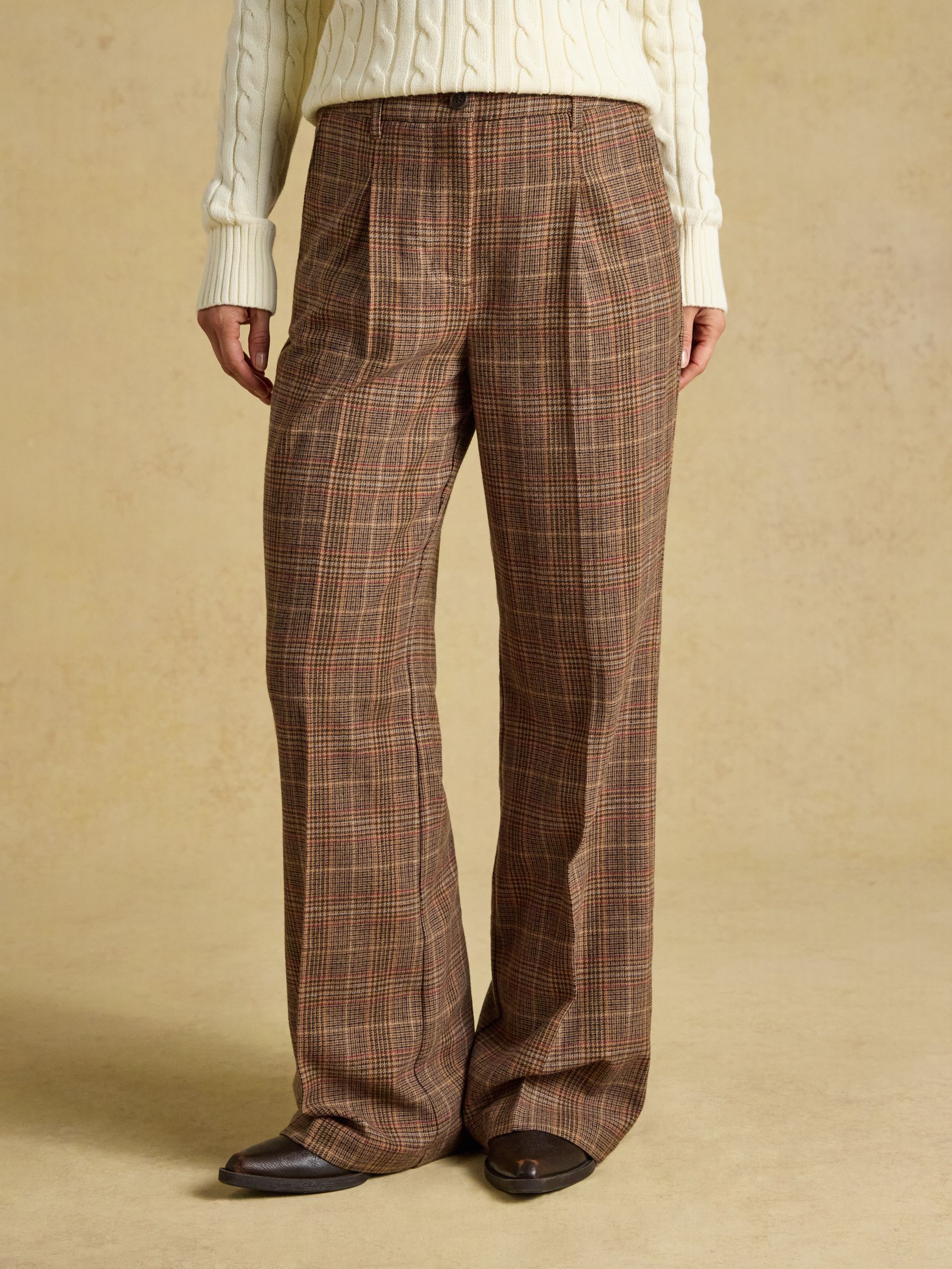 Foxley Brown Check Wool Rich Wide Leg Tweed Trousers - Image 1 of 7 Foxley Brown Check Wool Rich Wide Leg Tweed Trousers - Image 1 of 7