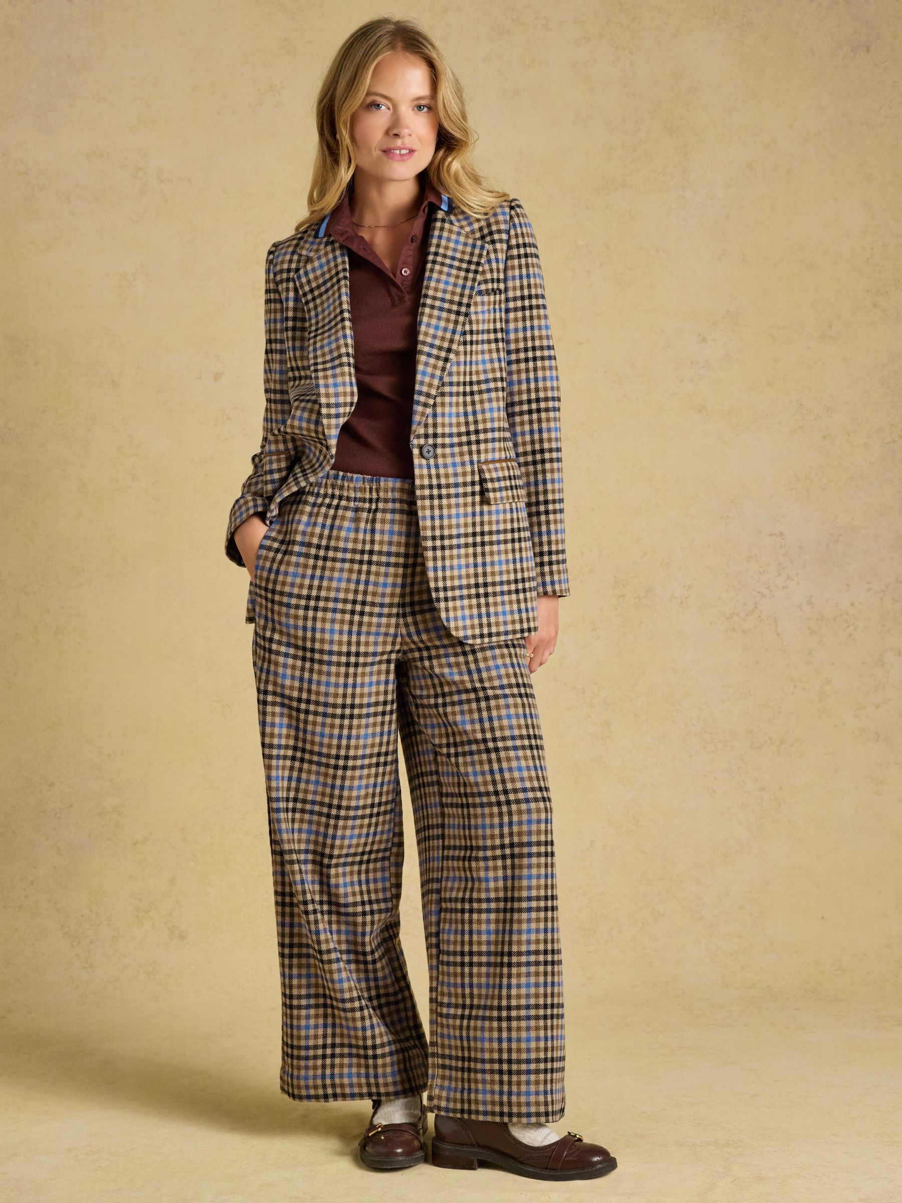 Brown Check Pull On Wide Leg Cropped Trouser - Image 3 of 7