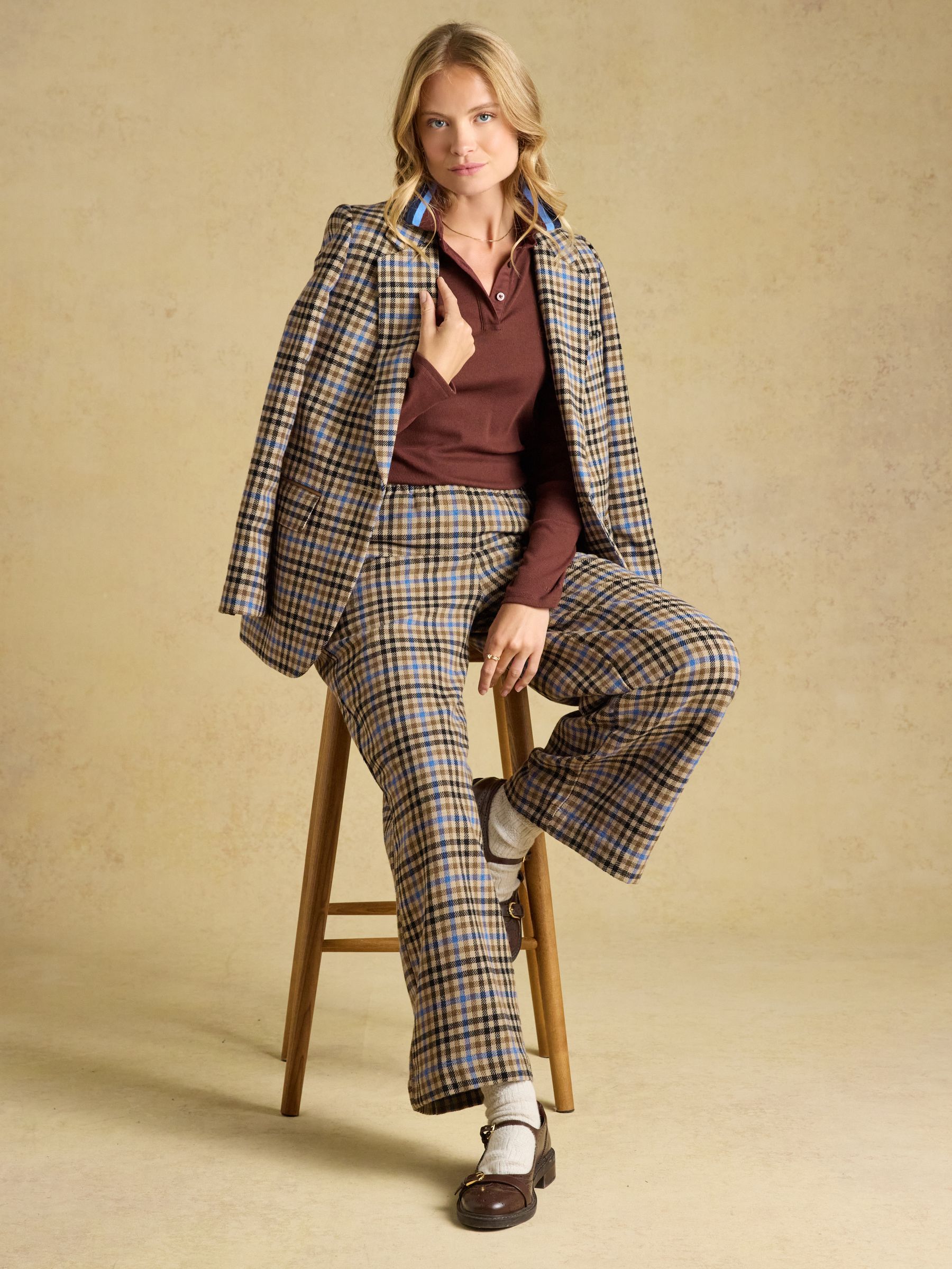 Brown Check Pull On Wide Leg Cropped Trouser - Image 6 of 7