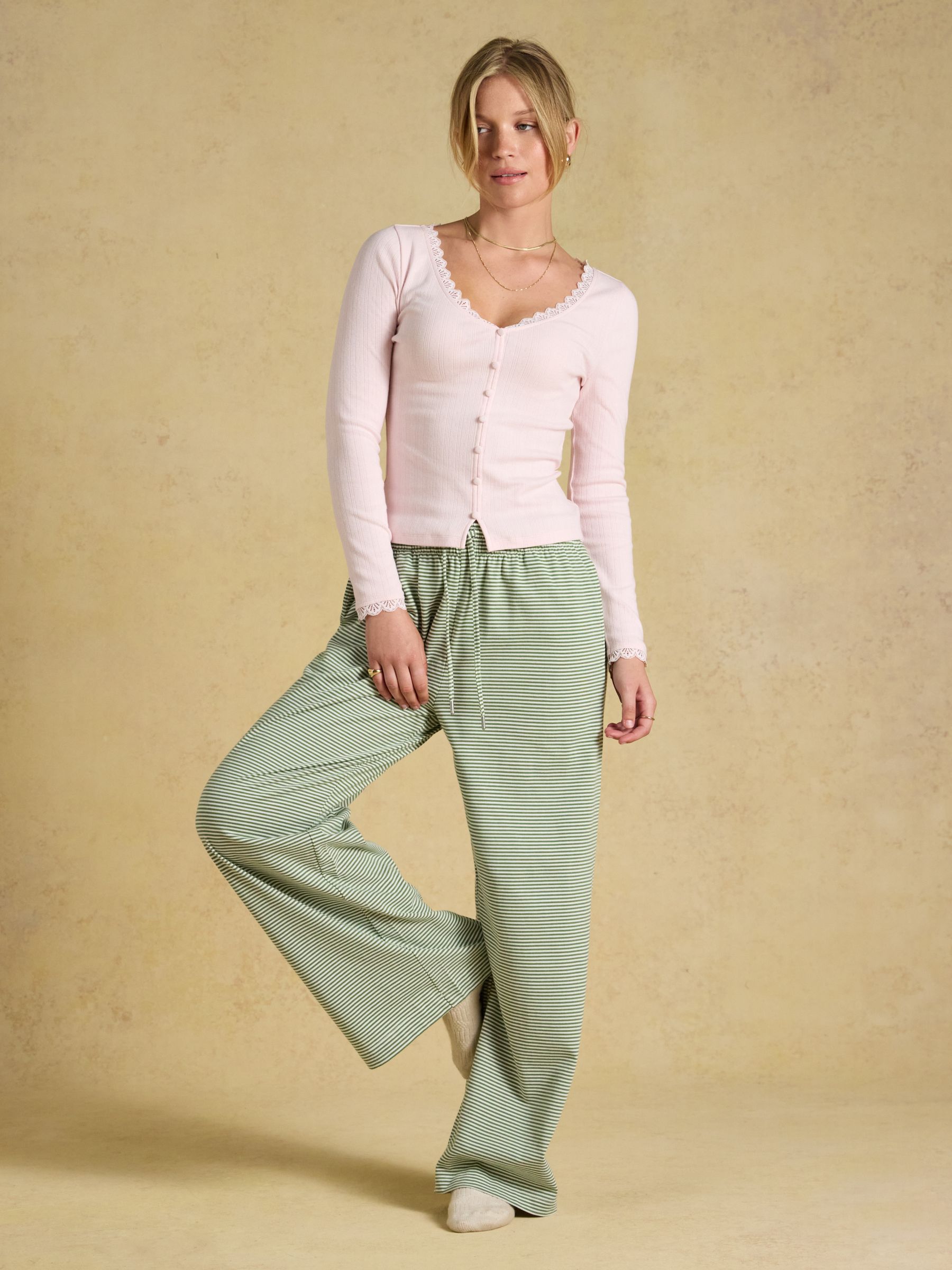 Green/Ecru Stripe Elasticated Waist Jersey Pull On Jogger - Image 4 of 7