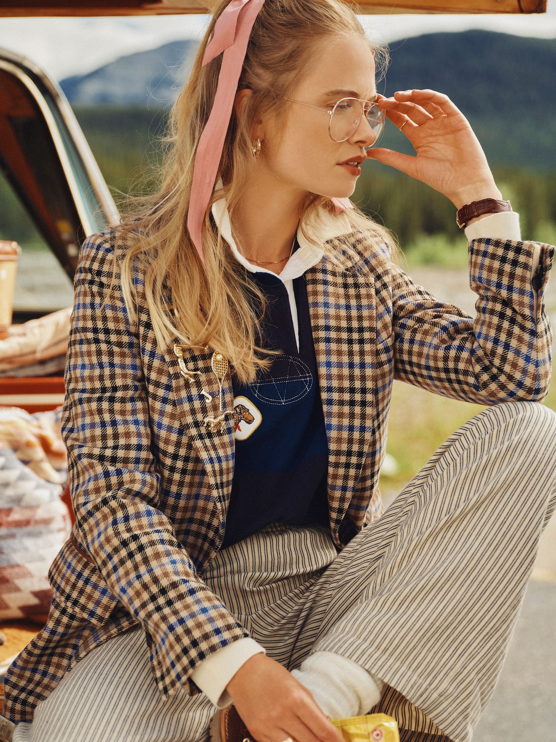 Flannel Hallie Navy Stripe Pull-On Trousers - Image 1 of 9 Flannel Hallie Navy Stripe Pull-On Trousers - Image 1 of 9