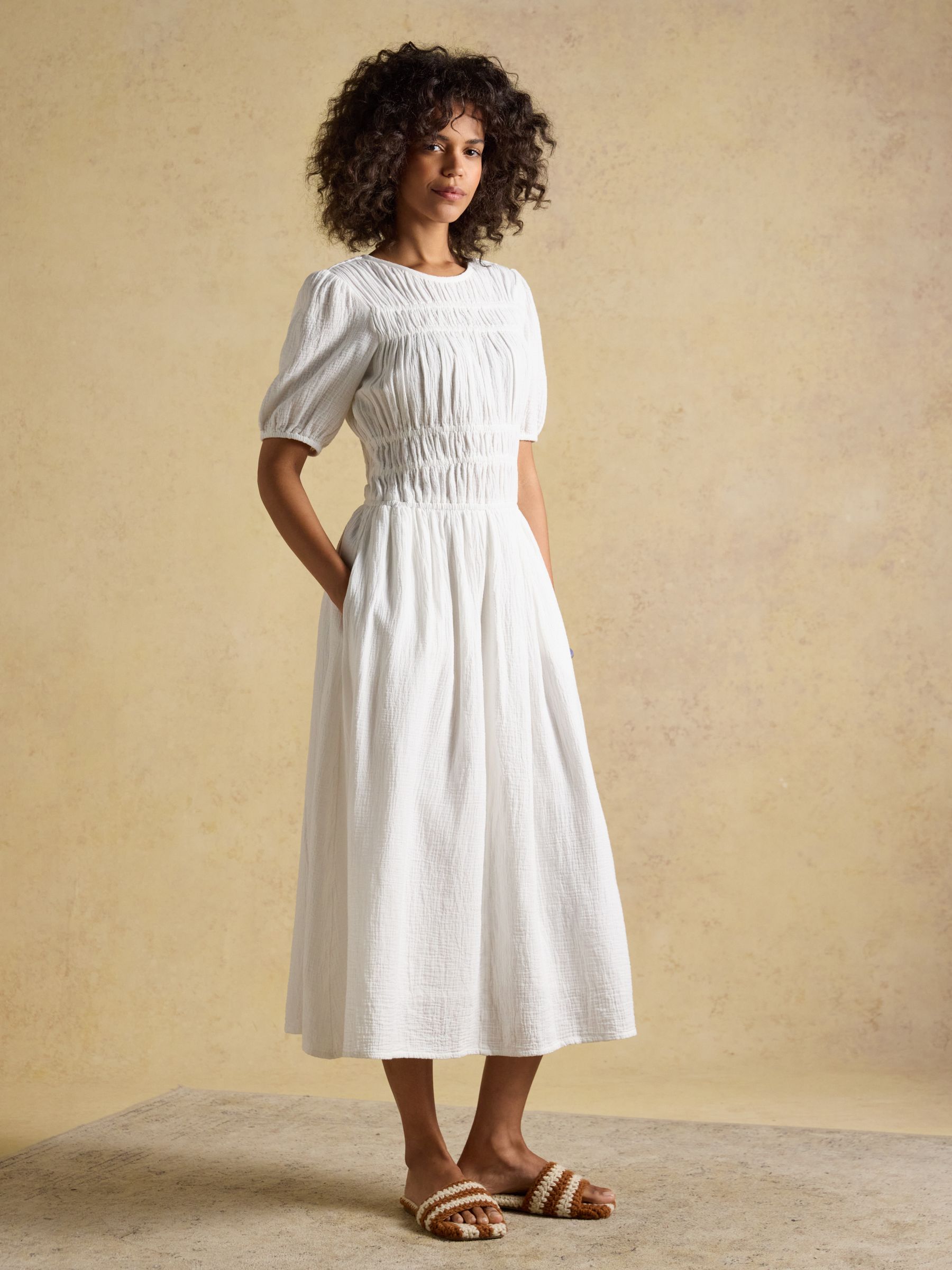 Ella White Double Cloth Cotton Midi Dress - Image 1 of 9