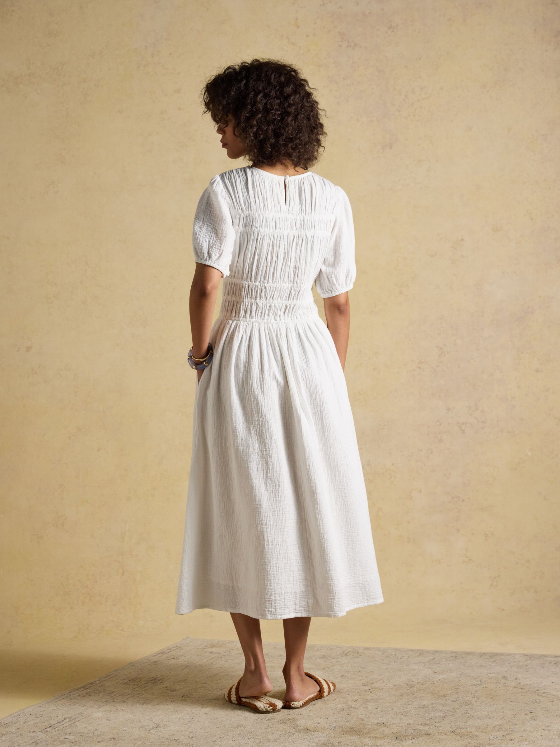 Ella White Double Cloth Cotton Midi Dress - Image 2 of 9