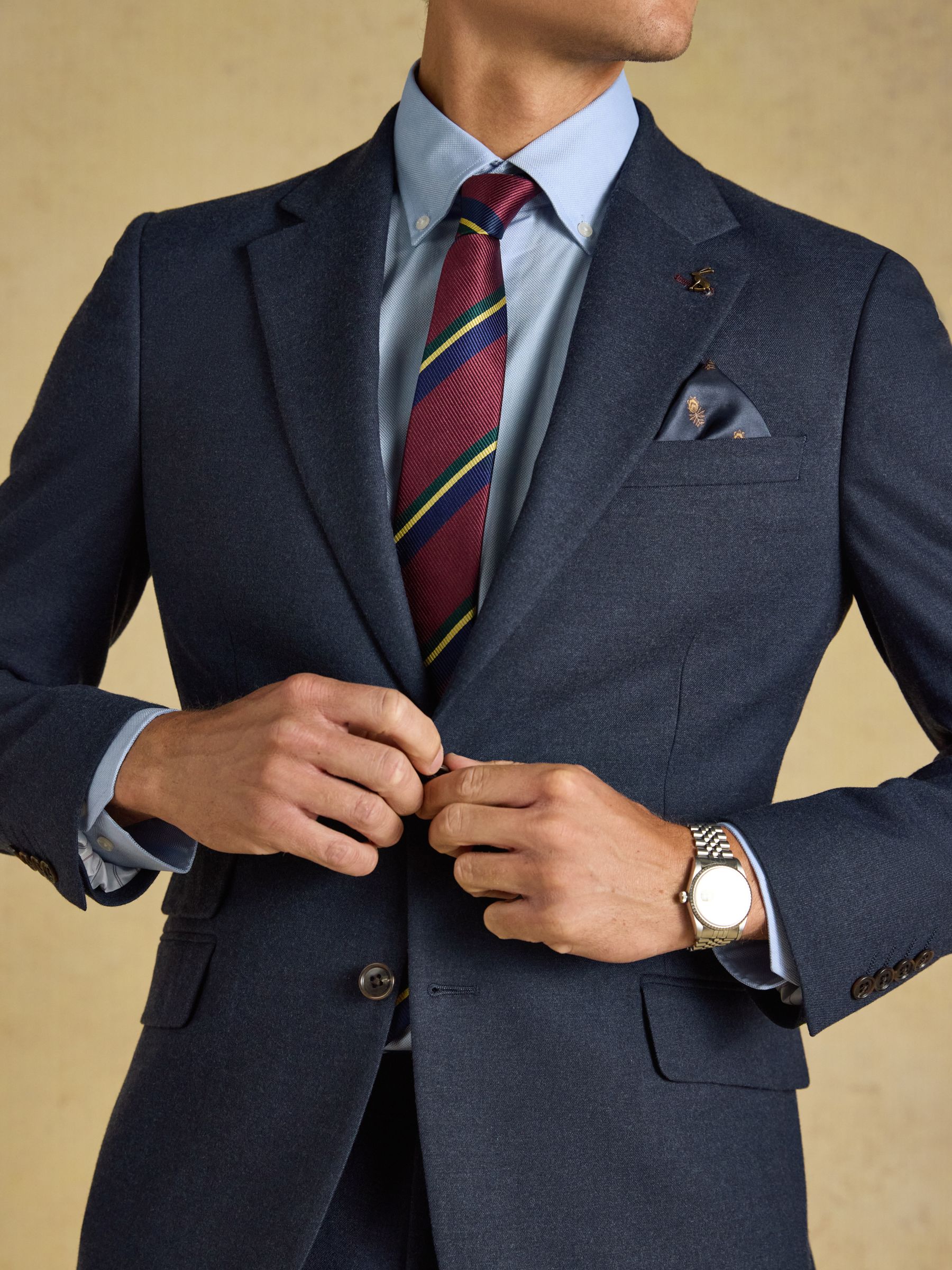 Blue Slim Fit Flannel Suit Jacket - Image 3 of 8