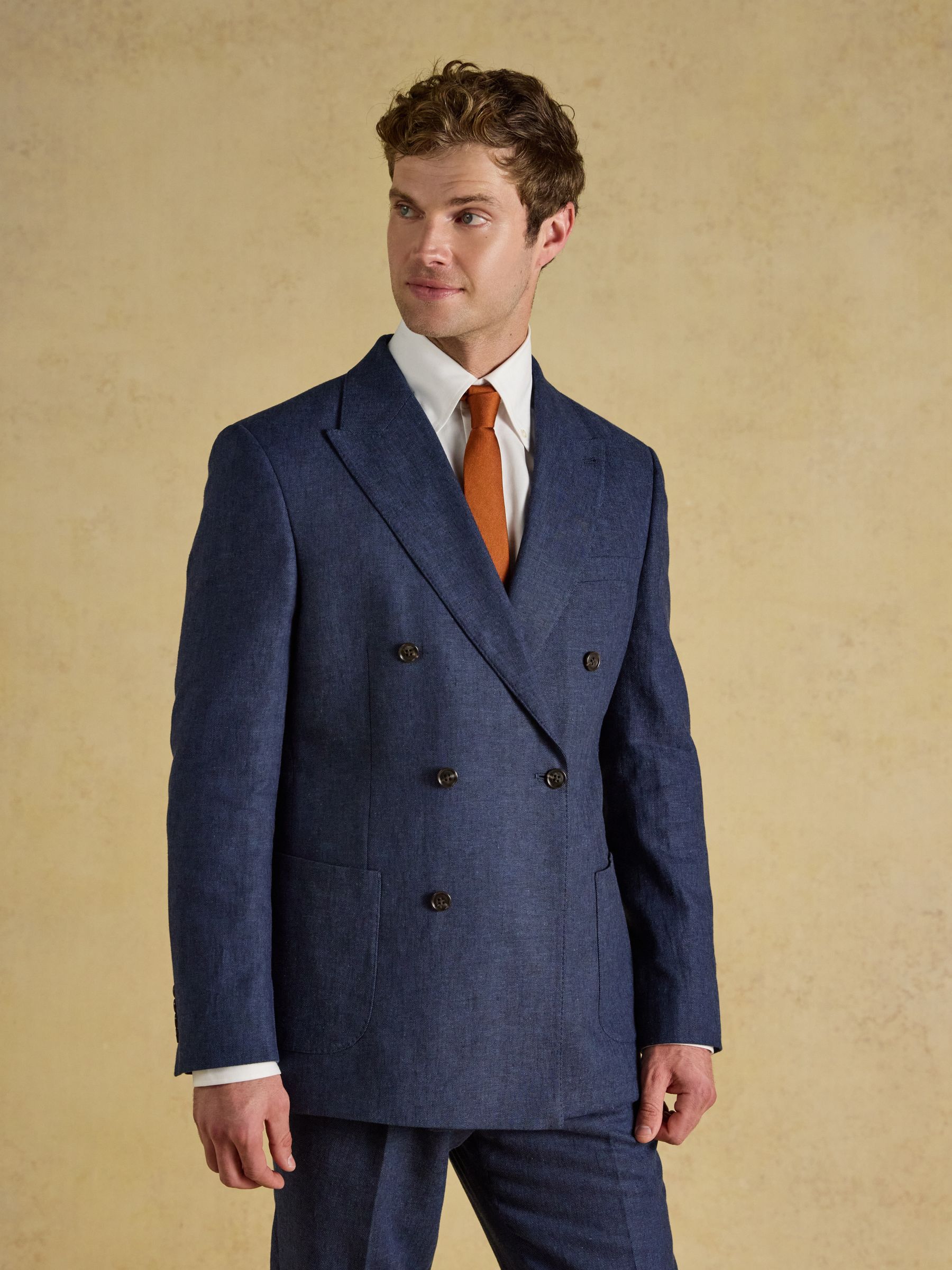 Blue Slim Fit Linen Suit Jacket - Image 1 of 10