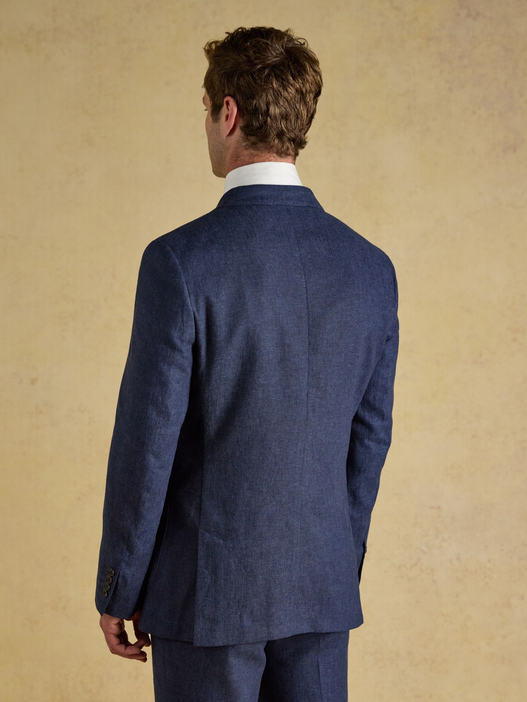 Blue Slim Fit Linen Suit Jacket - Image 2 of 10 Blue Slim Fit Linen Suit Jacket - Image 2 of 10