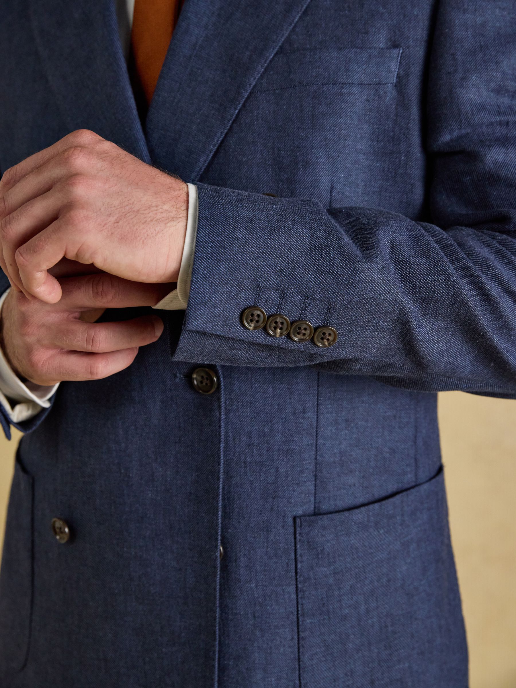 Blue Slim Fit Linen Suit Jacket - Image 5 of 10