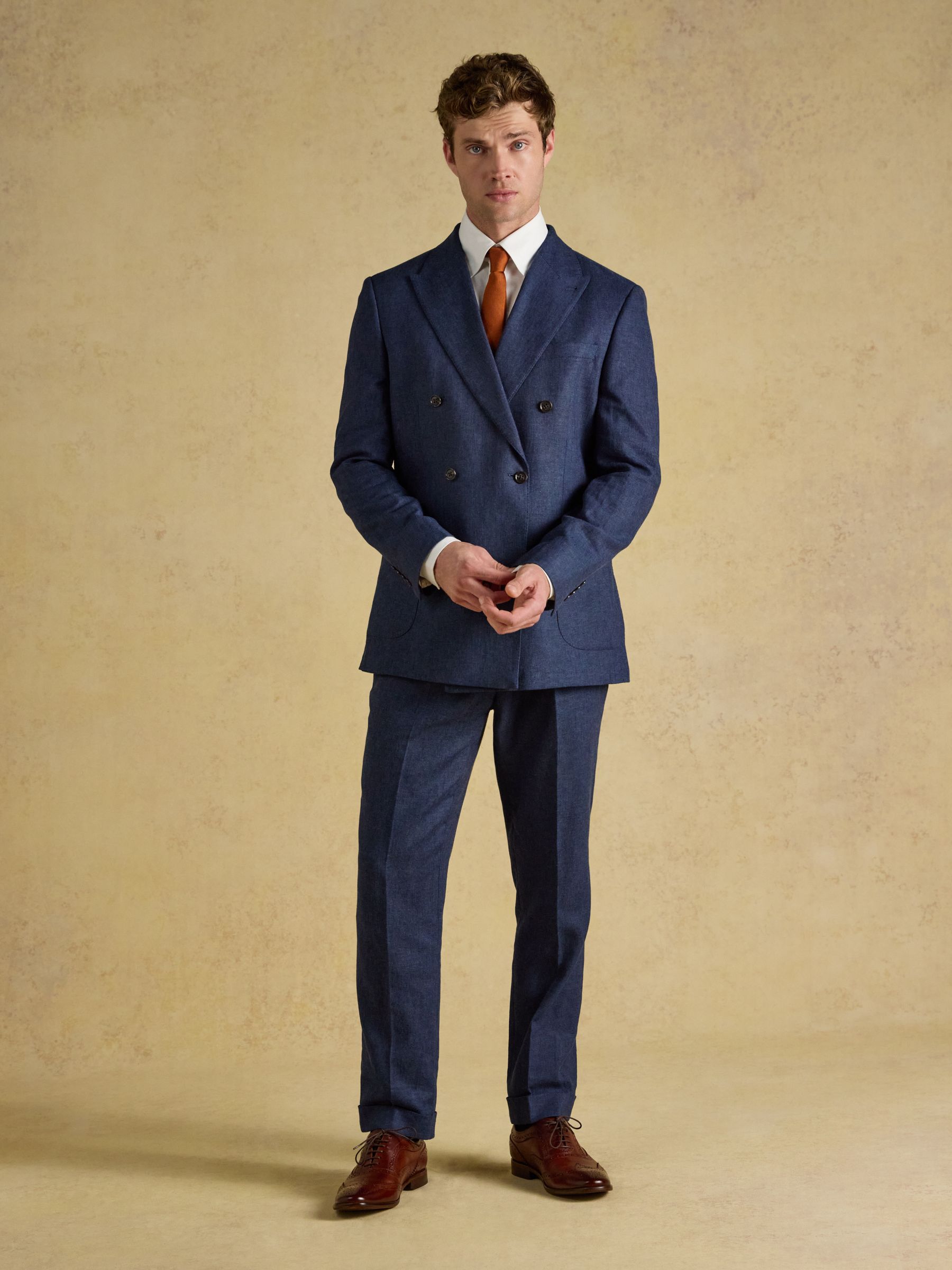 Blue Slim Fit Linen Suit Jacket - Image 6 of 10