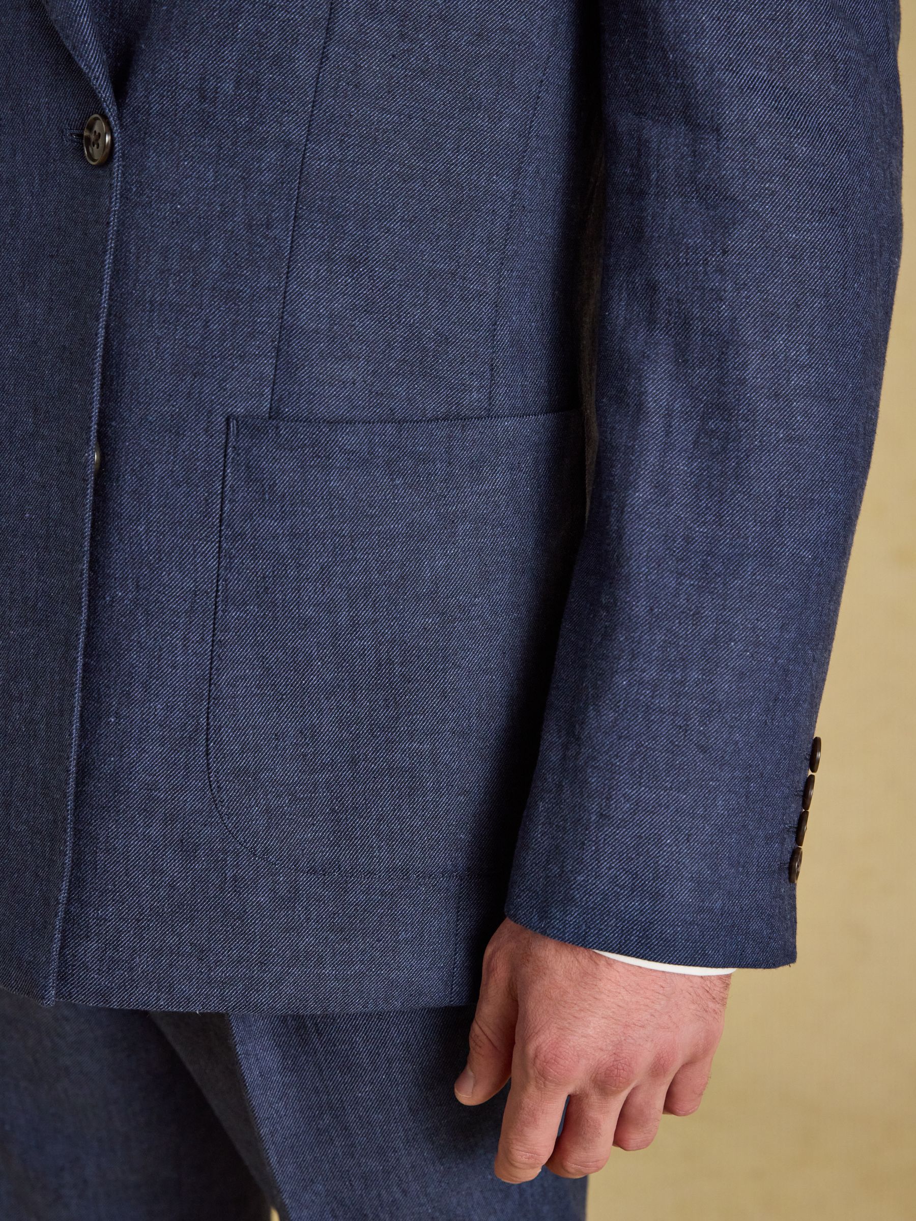 Blue Slim Fit Linen Suit Jacket - Image 7 of 10