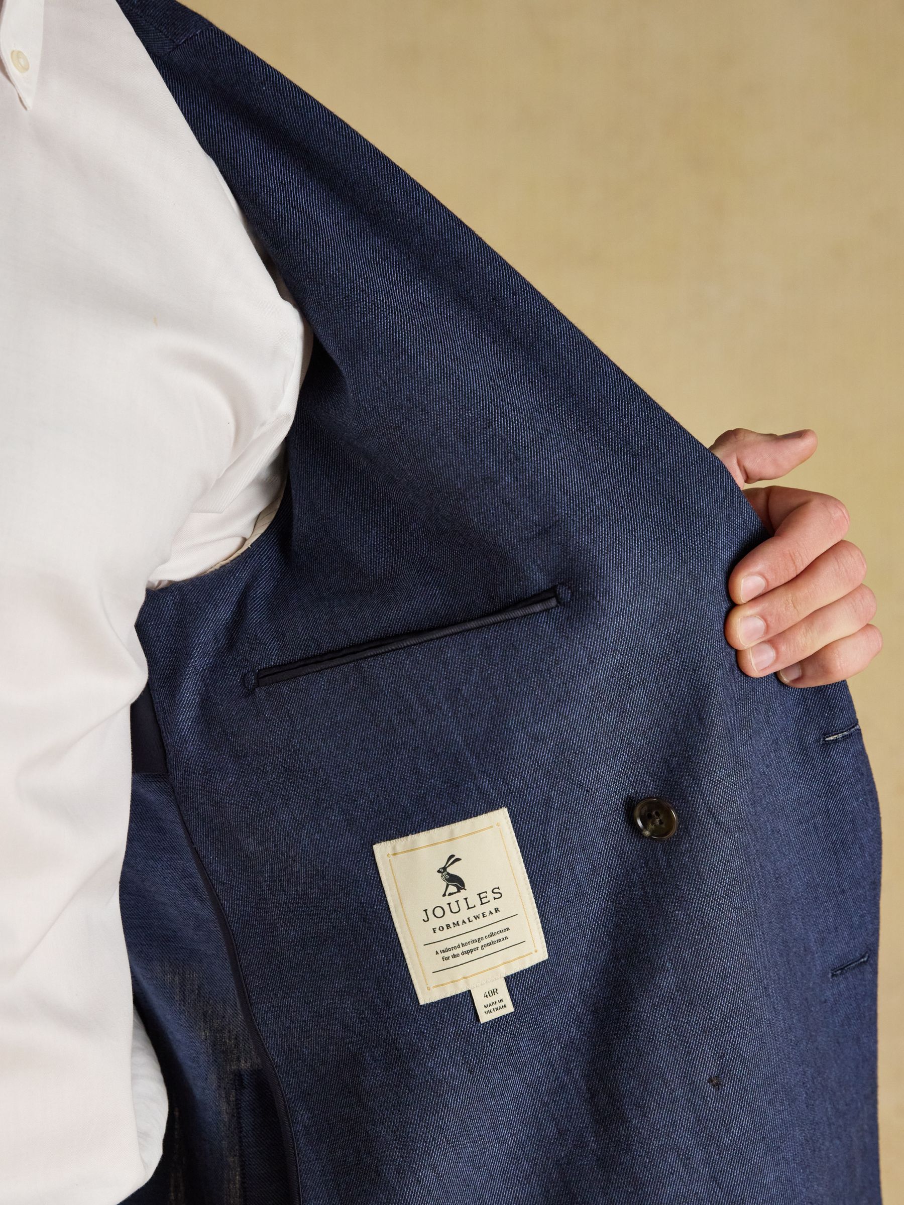 Blue Slim Fit Linen Suit Jacket - Image 9 of 10
