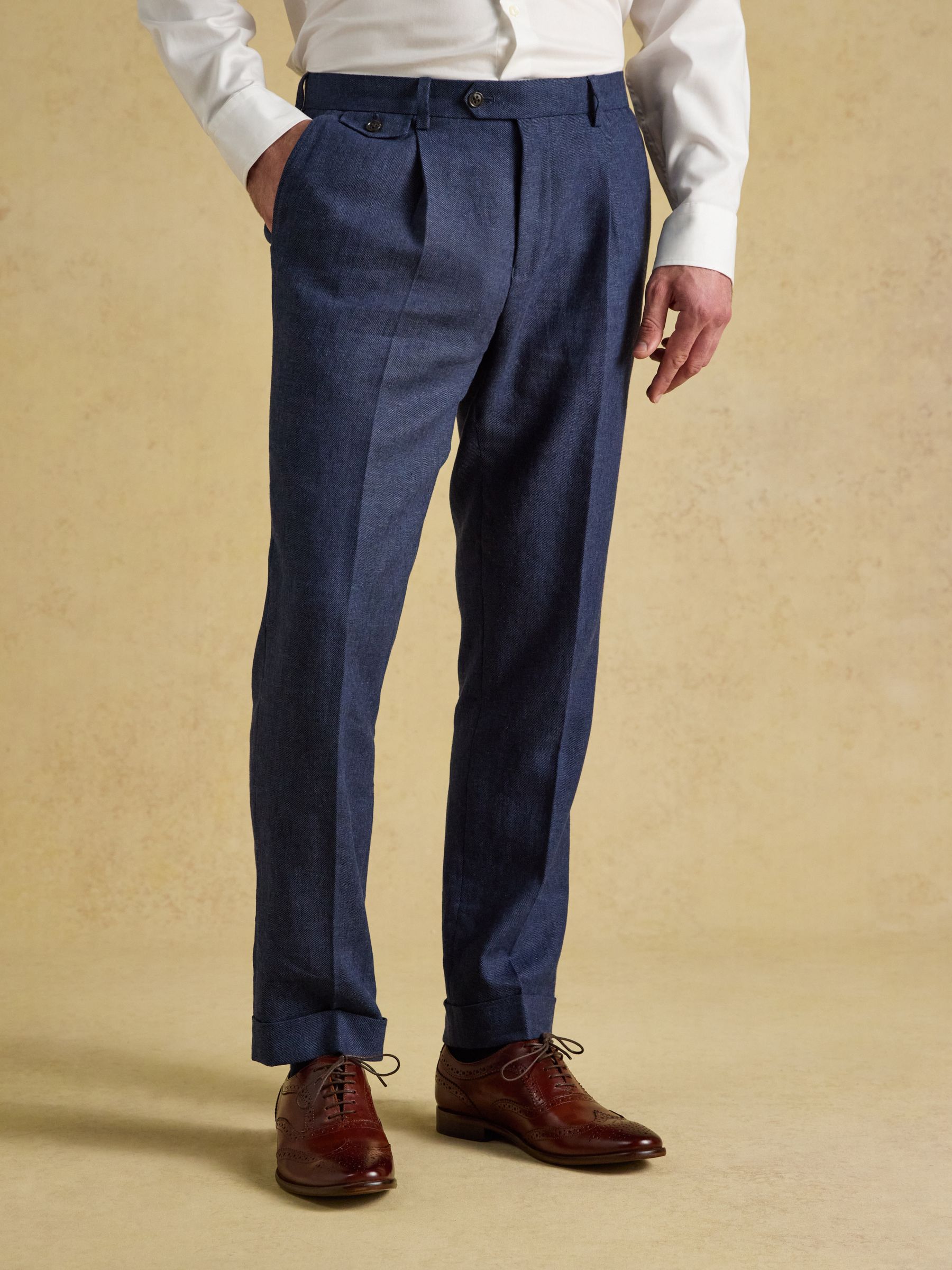 Blue Slim Fit Linen Suit Trousers - Image 1 of 6