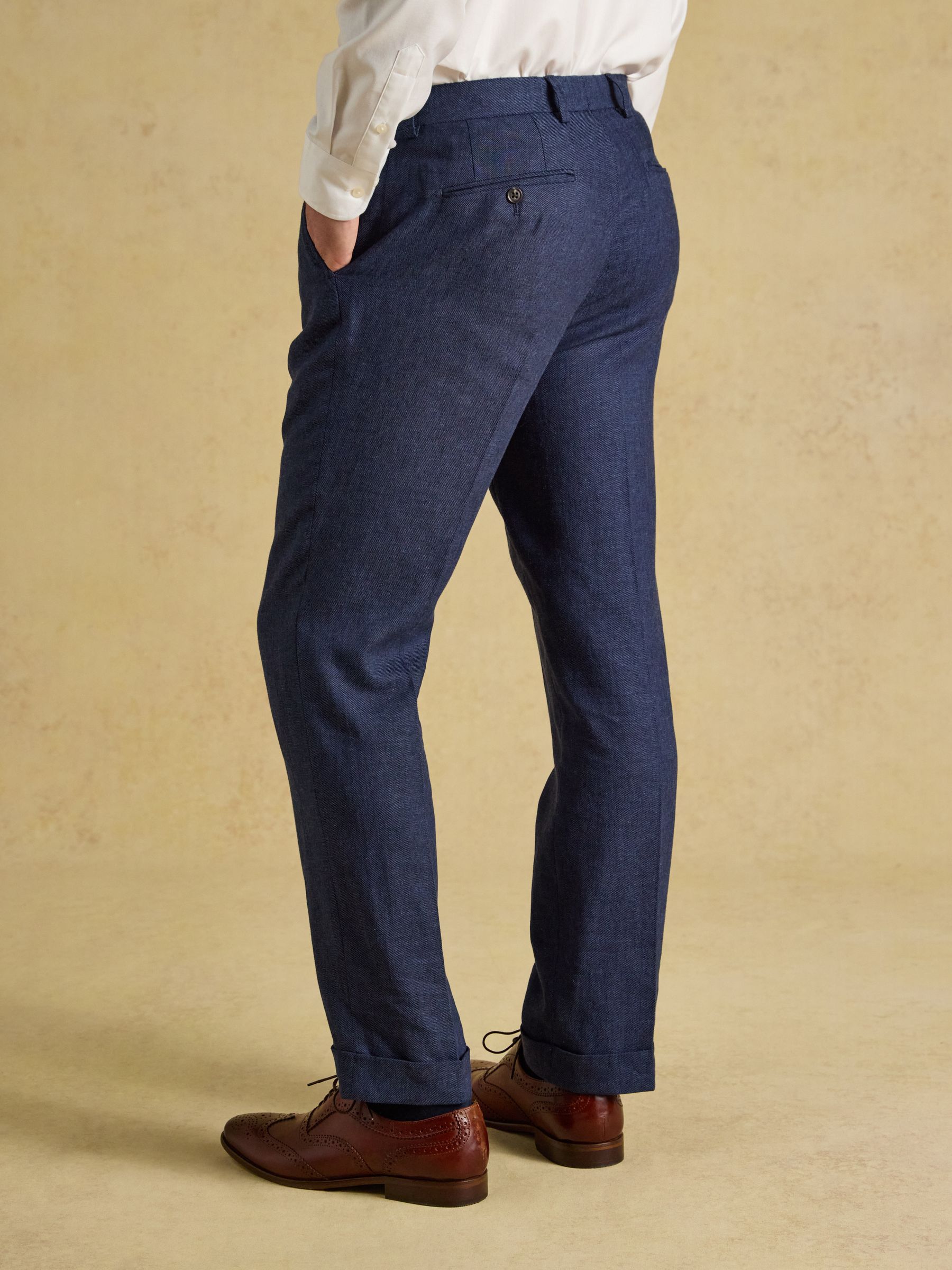 Blue Slim Fit Linen Suit Trousers - Image 2 of 6