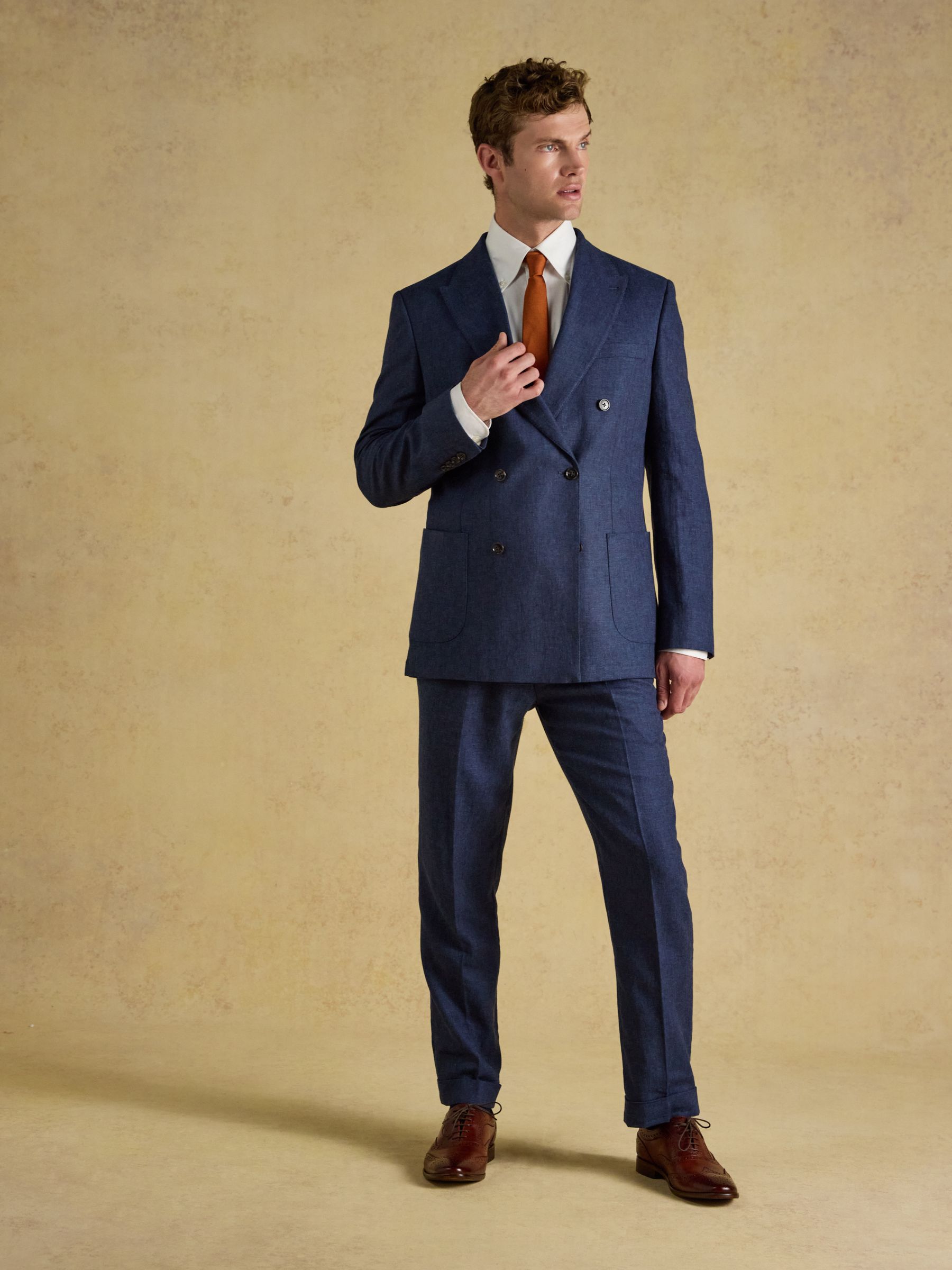 Blue Slim Fit Linen Suit Trousers - Image 3 of 6