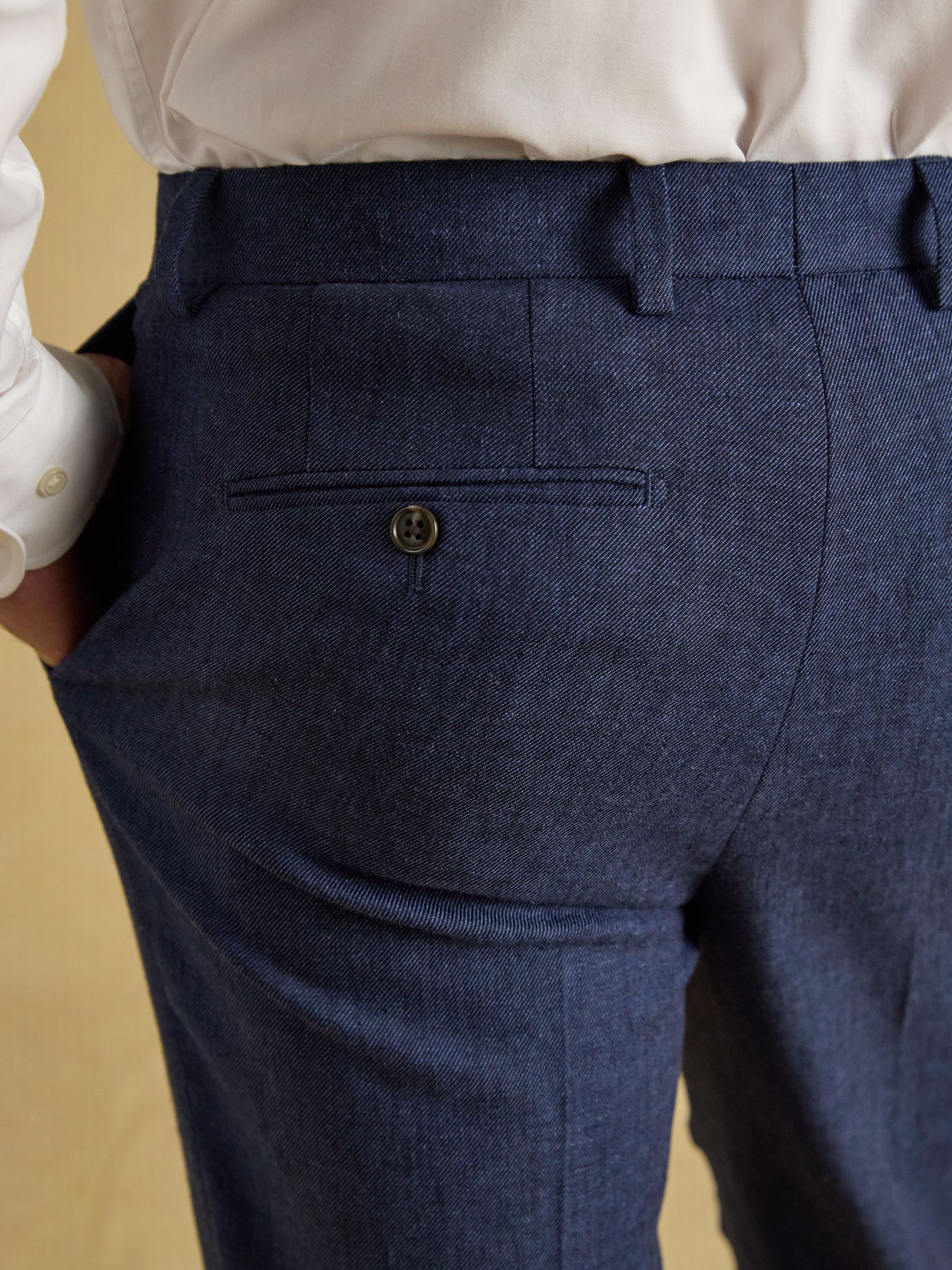 Blue Slim Fit Linen Suit Trousers - Image 4 of 6