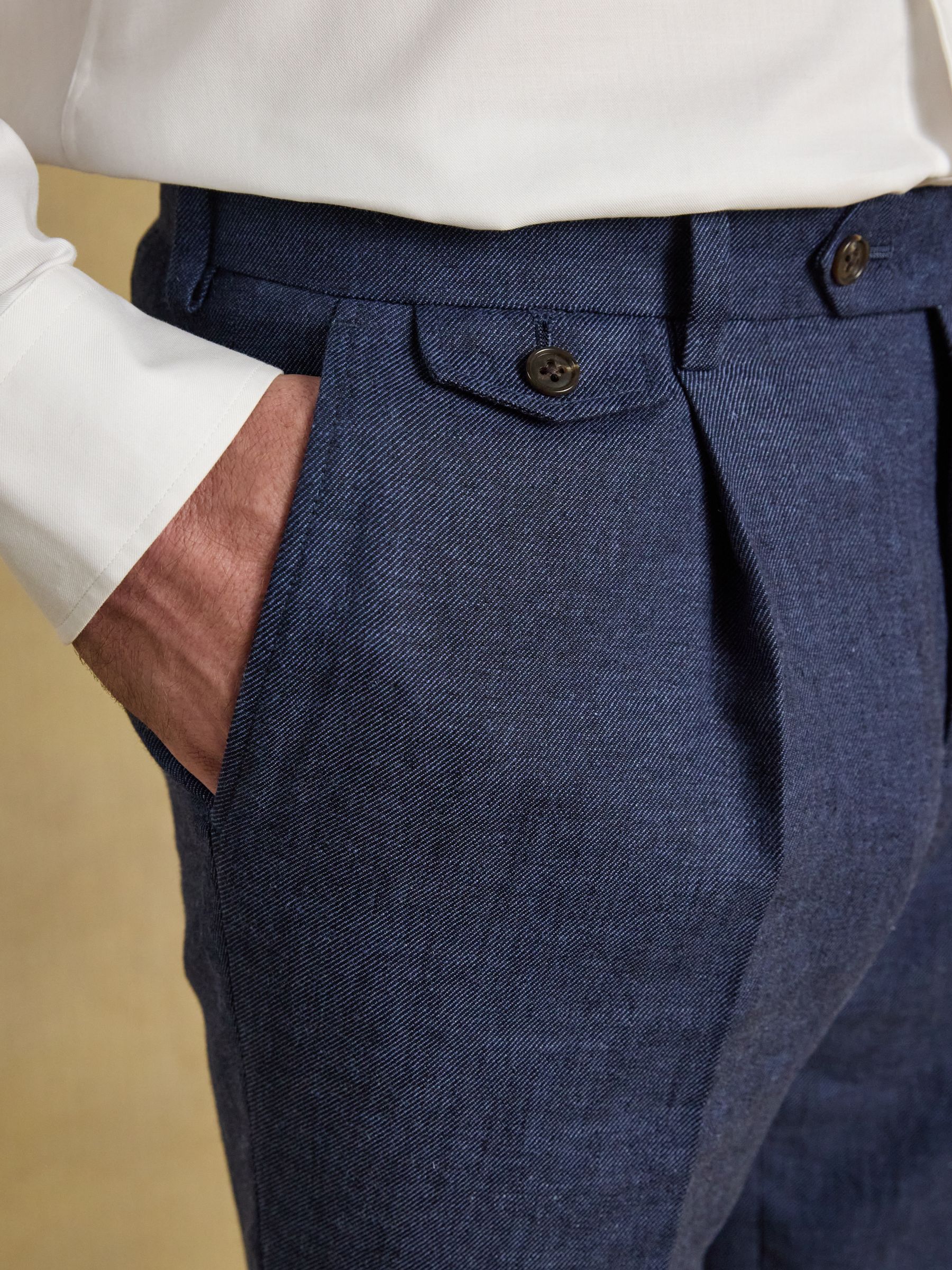 Blue Slim Fit Linen Suit Trousers - Image 5 of 6