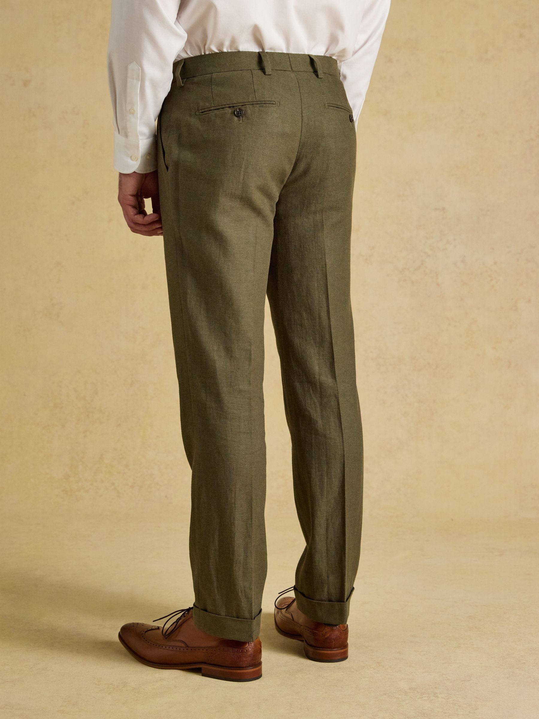 Green Slim Fit Linen Suit Trousers - Image 2 of 6
