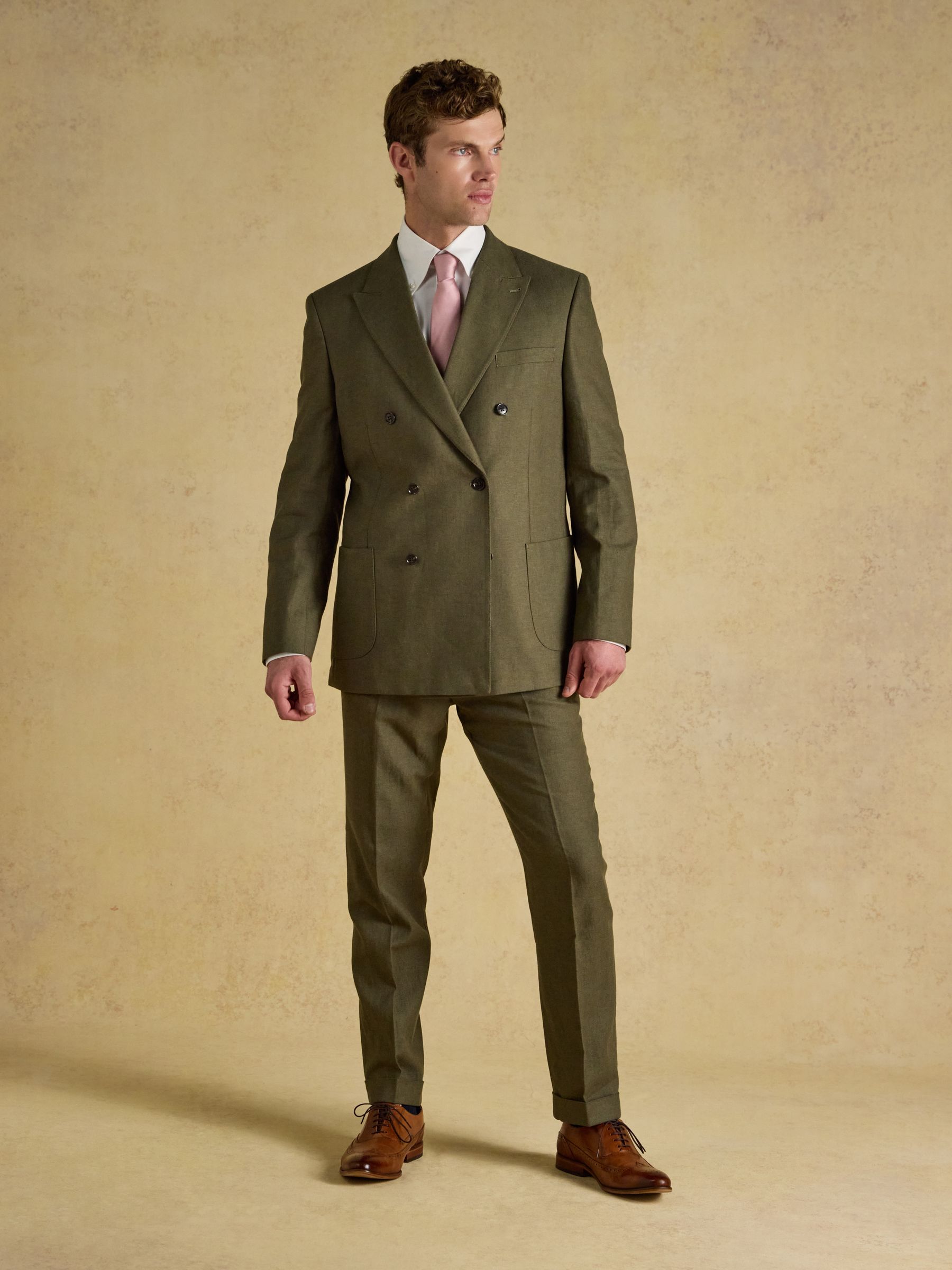 Green Slim Fit Linen Suit Trousers - Image 3 of 6