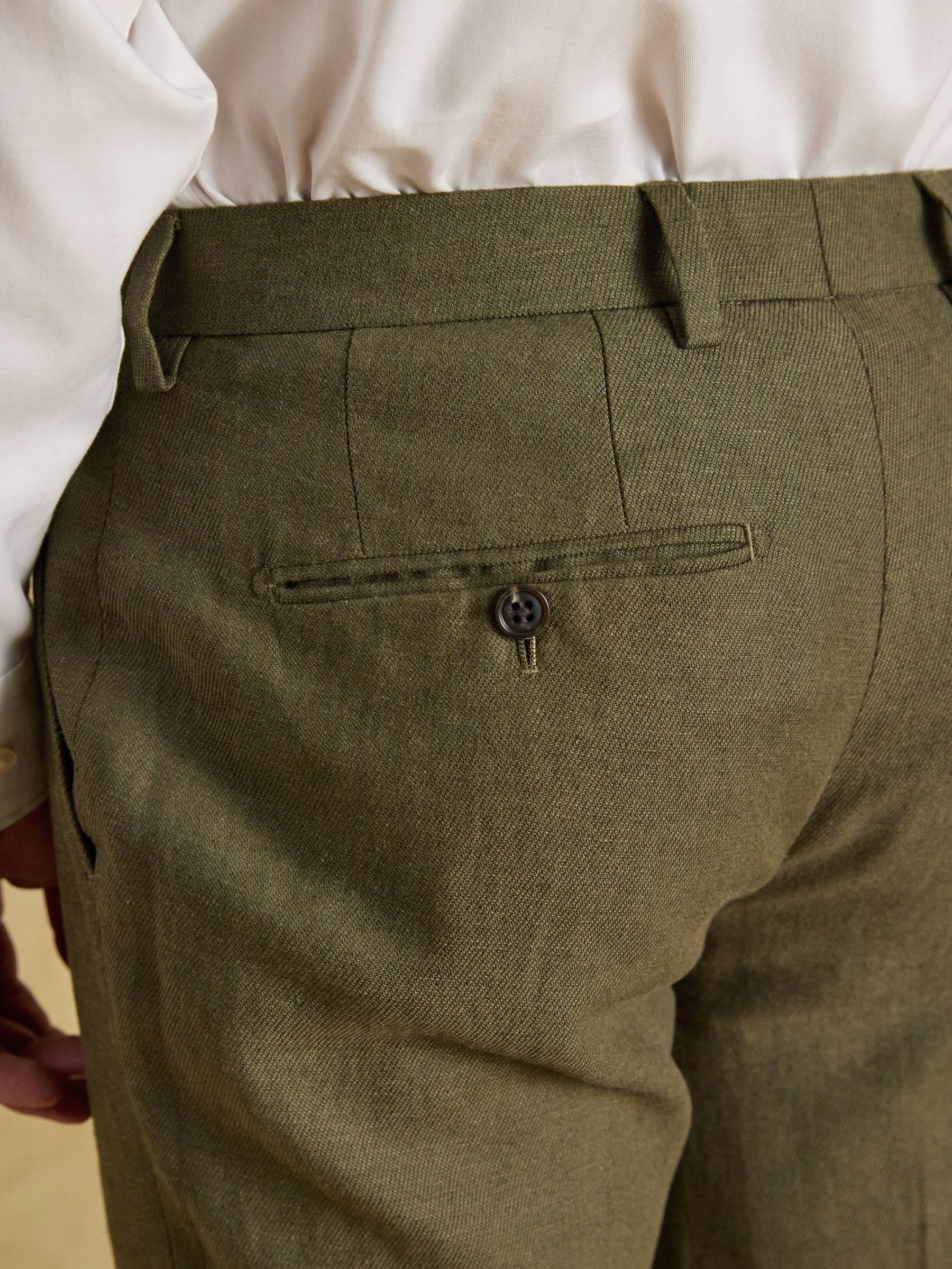 Green Slim Fit Linen Suit Trousers - Image 4 of 6