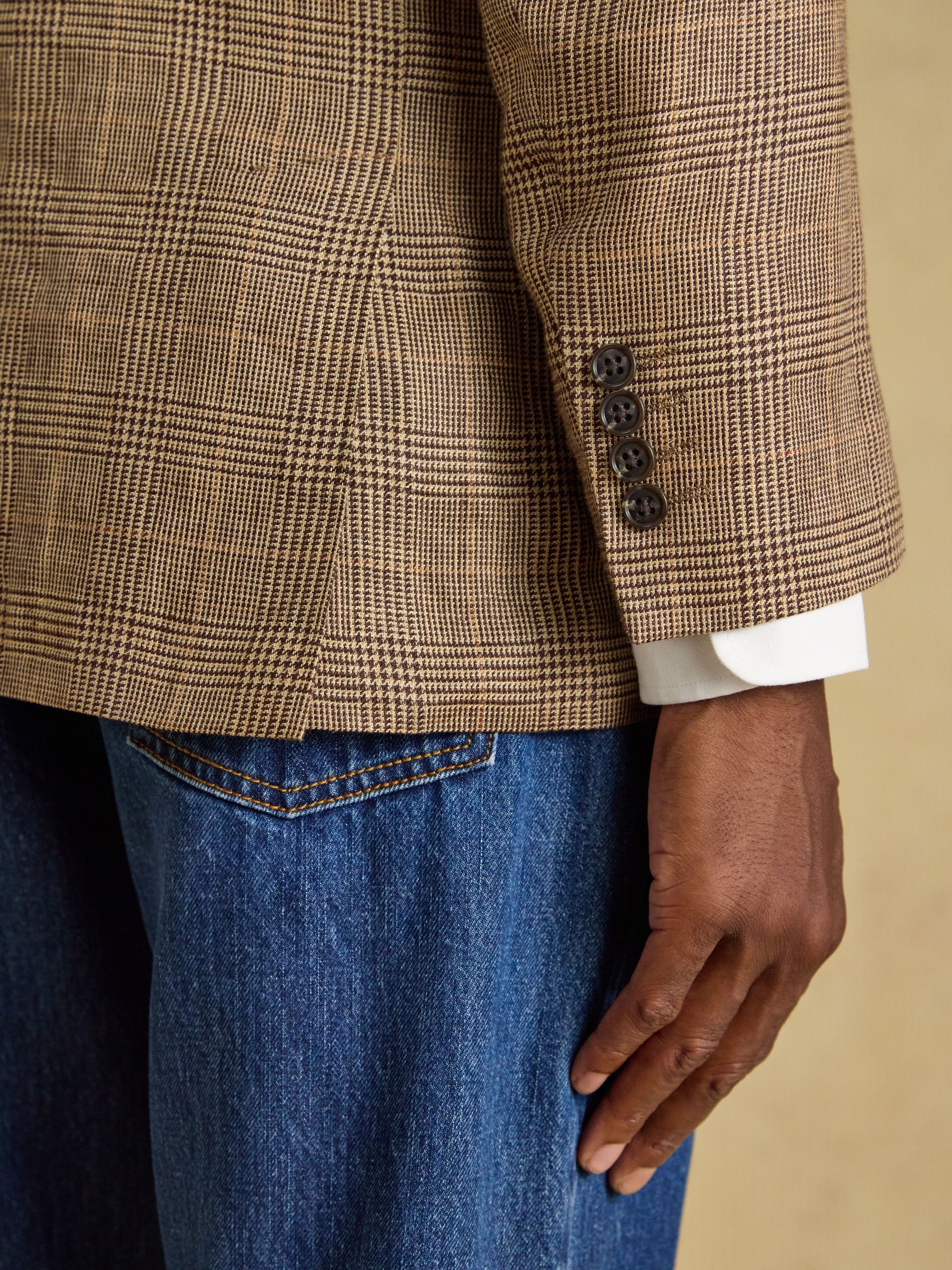 Brown Slim Fit Linen Blazer - Image 6 of 10