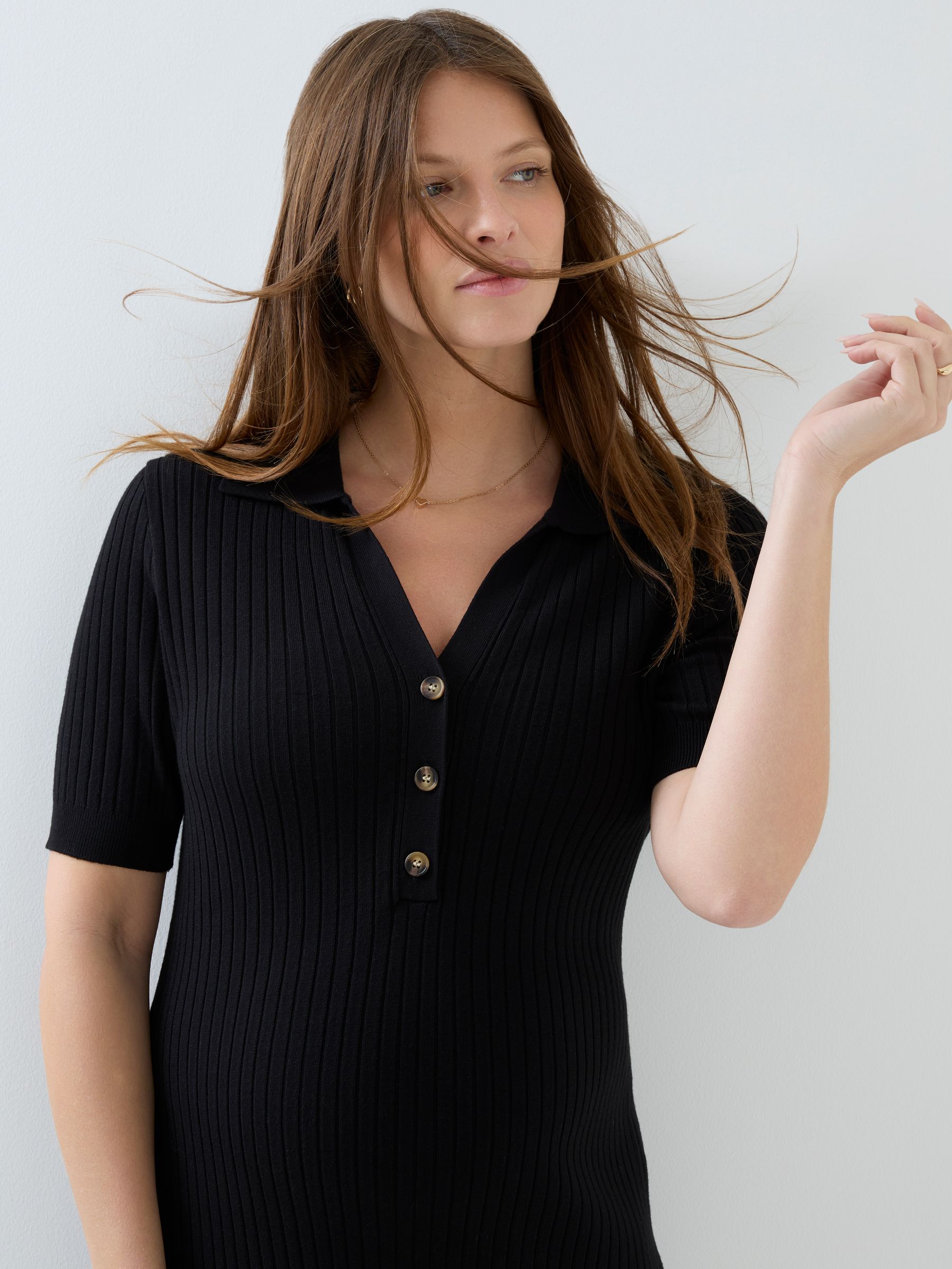 Black Collared Ribbed Knitted Maternity Dress - Image 5 of 6