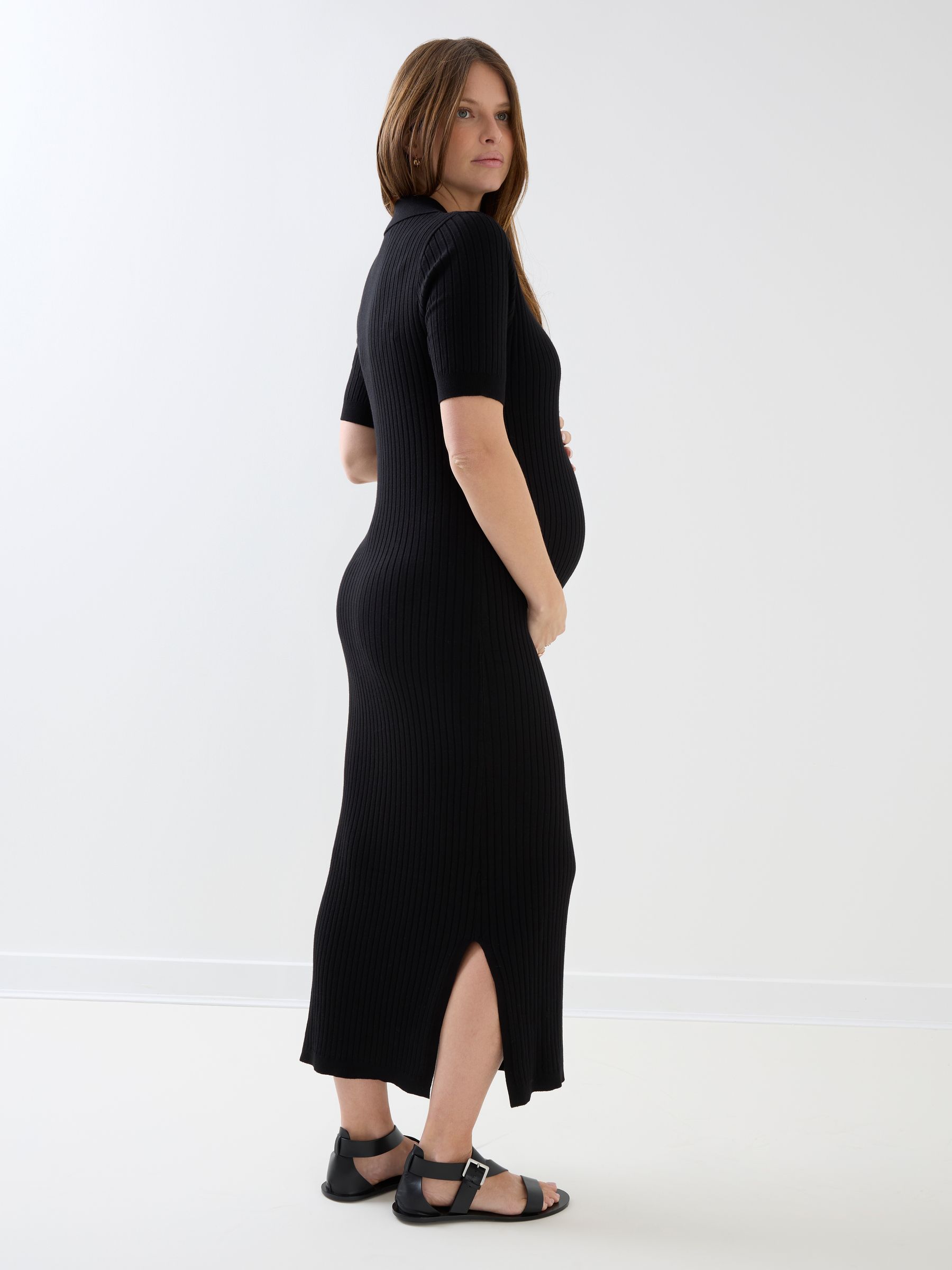 Black Collared Ribbed Knitted Maternity Dress - Image 6 of 6