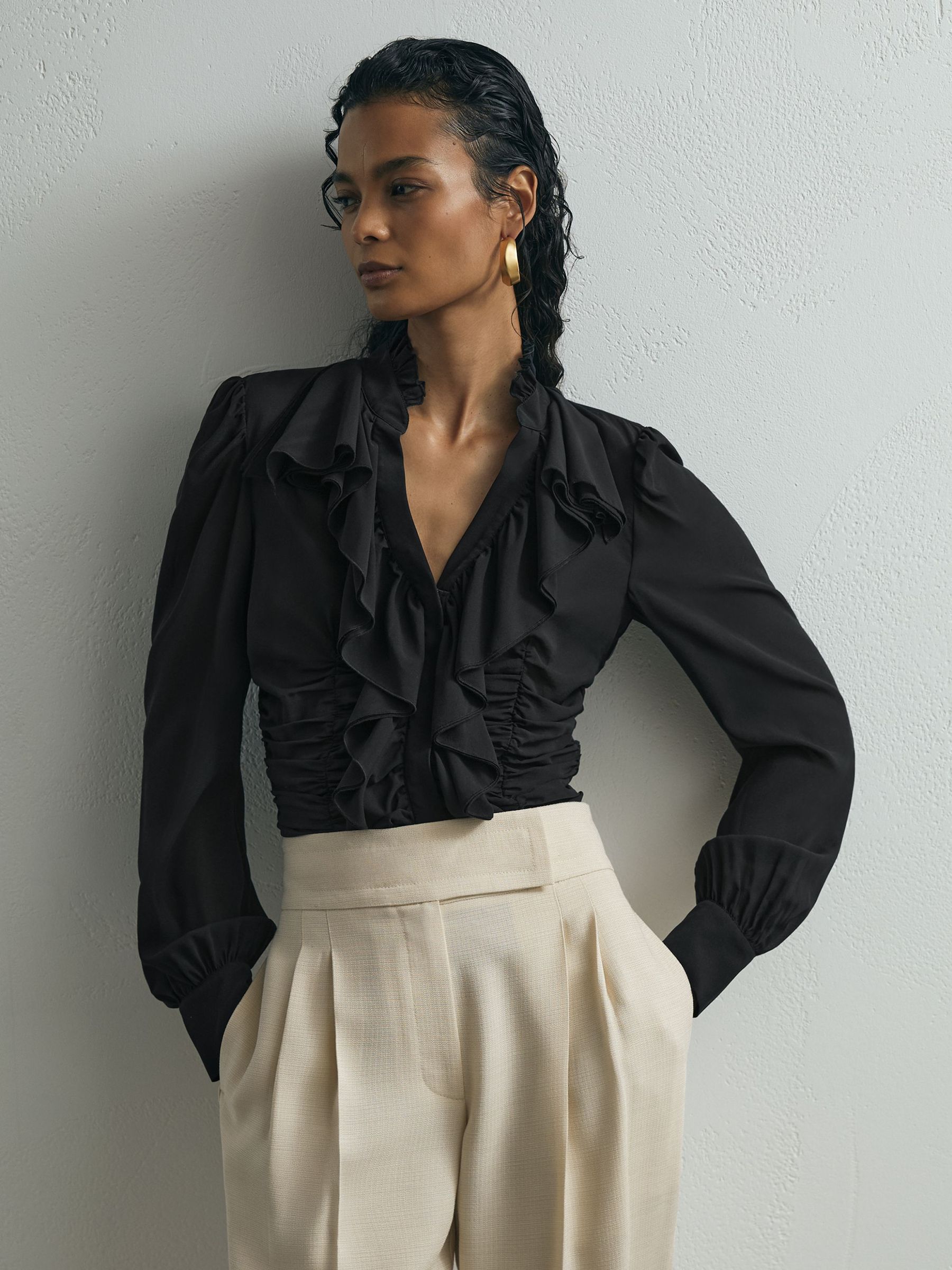 Atelier Silk-Blend Ruffled Blouse in Black - Image 1 of 6