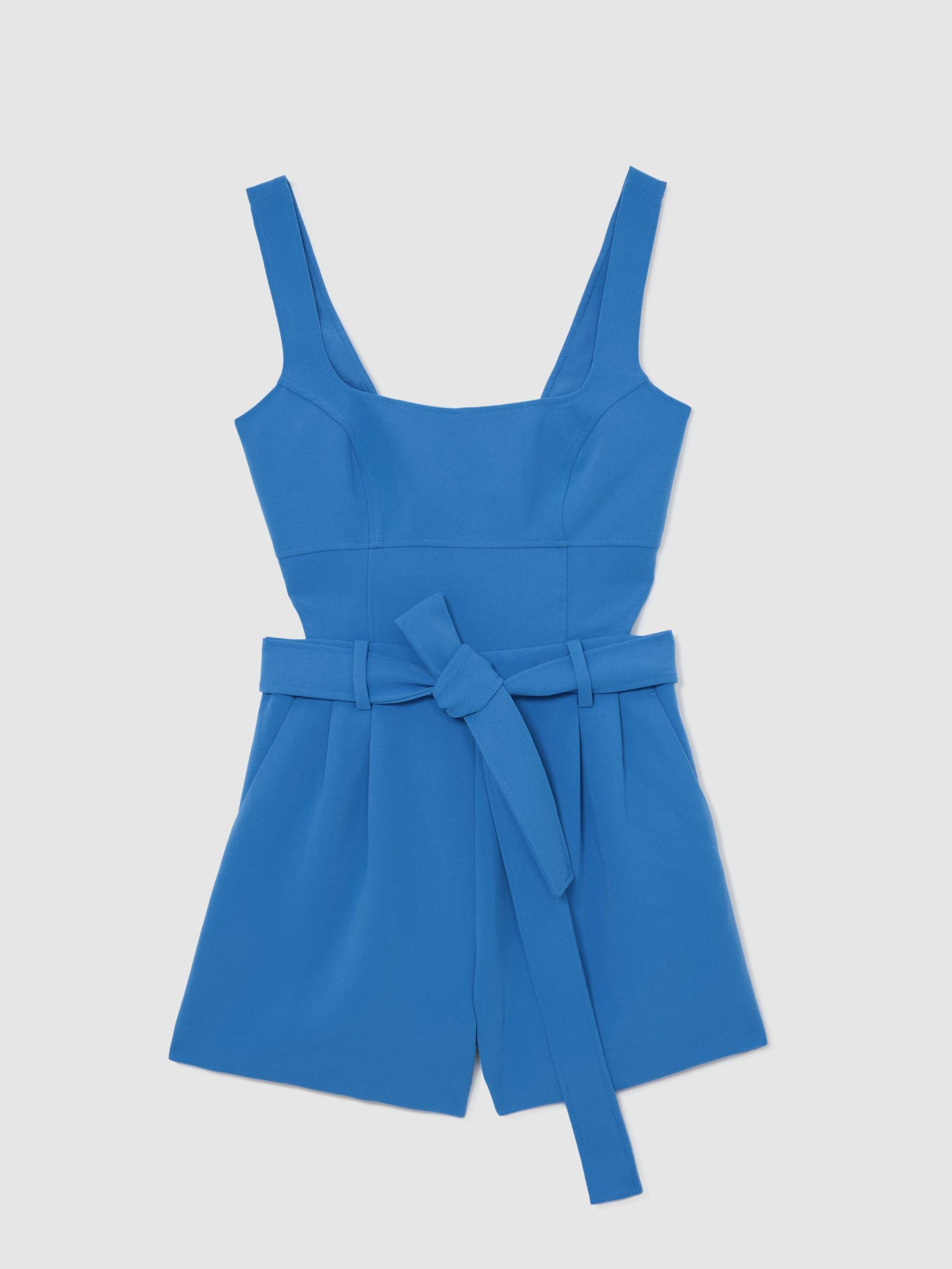 Structured Cut-Out Belted Playsuit in Blue - image 1