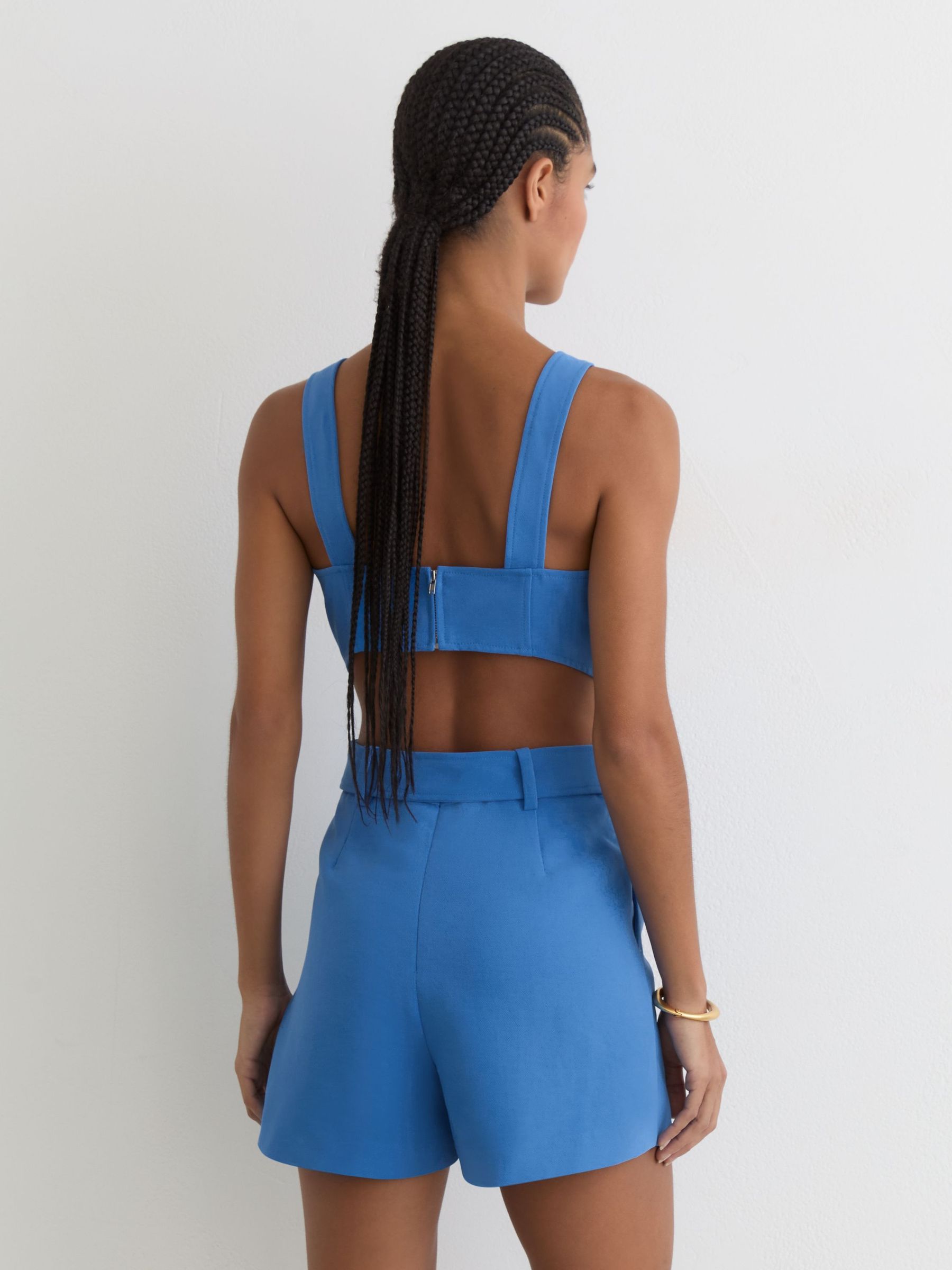 Structured Cut-Out Belted Playsuit in Blue - image 5