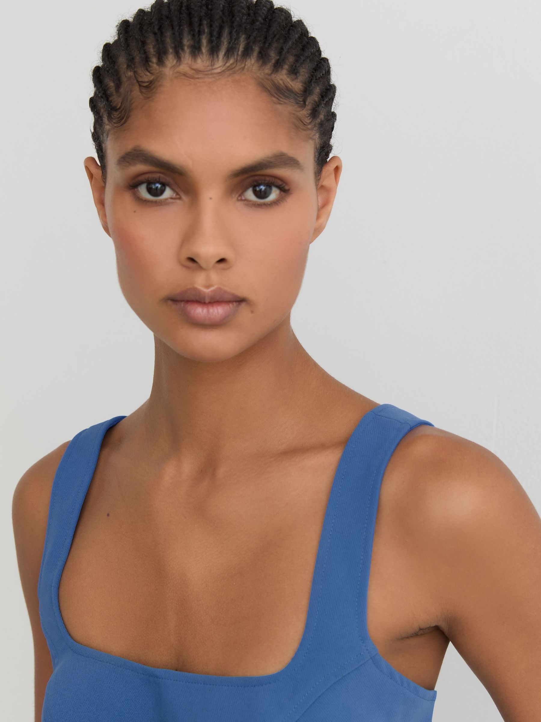 Structured Cut-Out Belted Playsuit in Blue - image 4