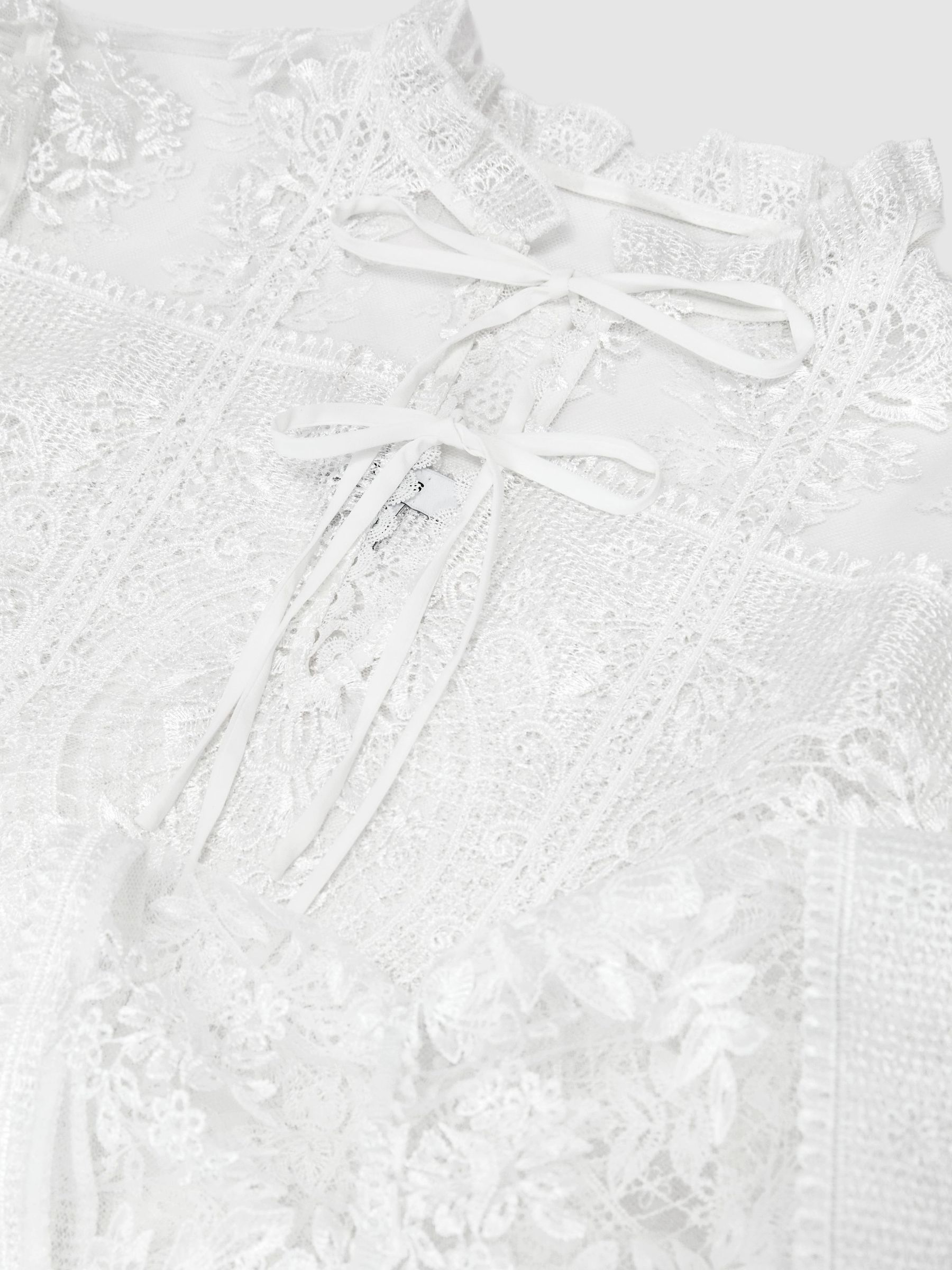 Sheer Lace Tie-Neck Blouse in Ivory - Image 10 of 10