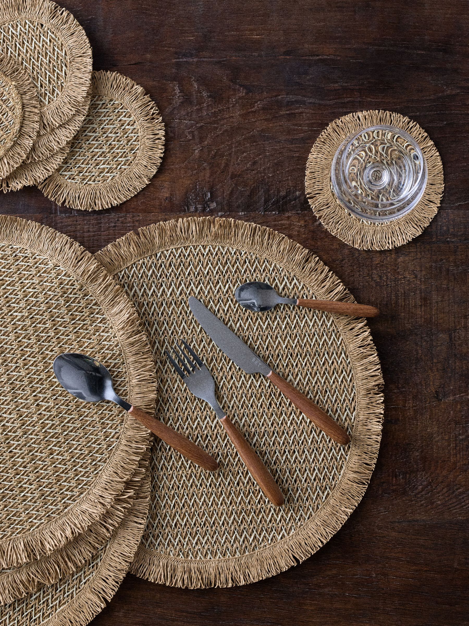 The Set 12 Pack Natural Woven Placemats and Coaster Set - Image 3 of 6