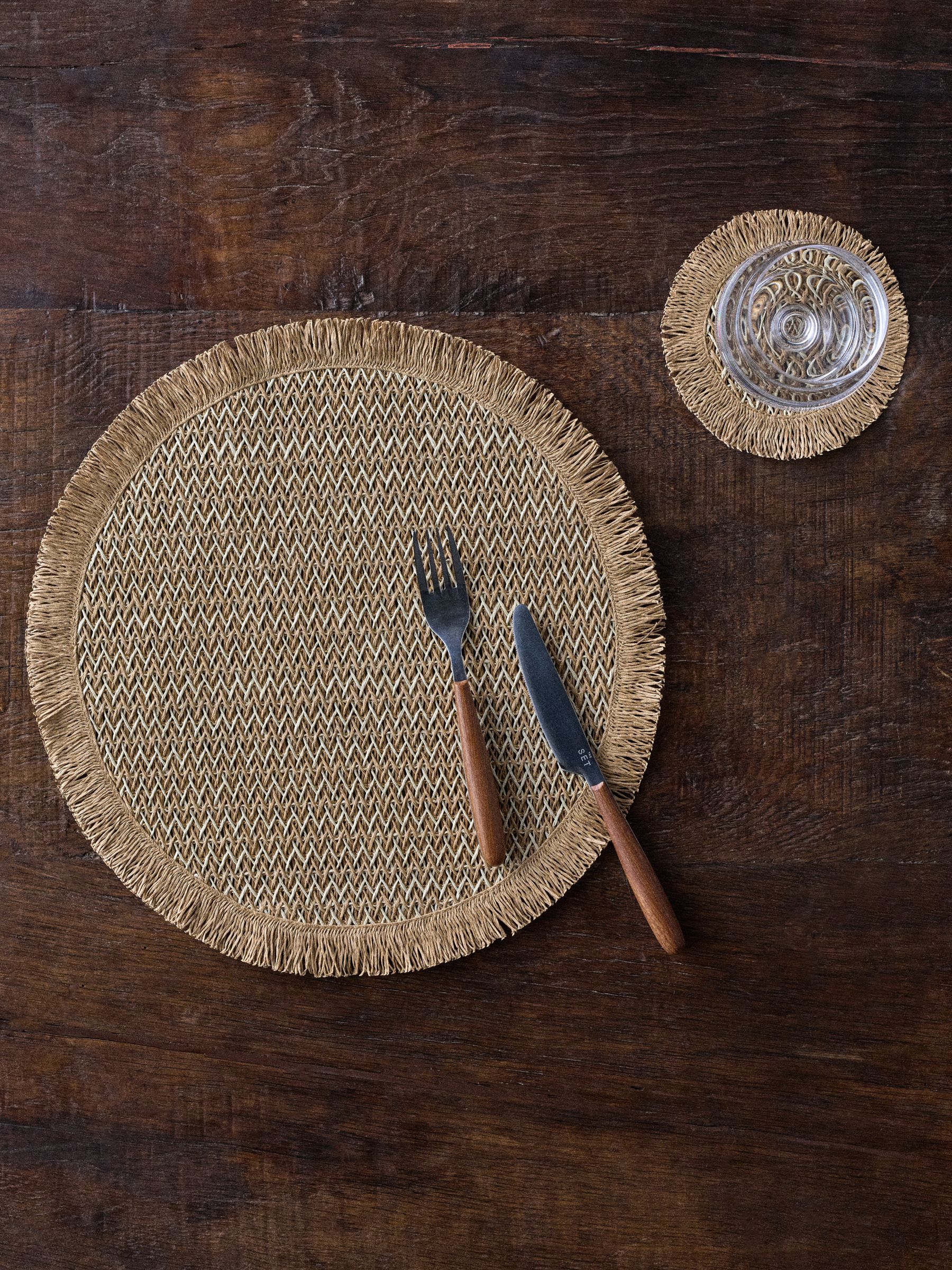 The Set 12 Pack Natural Woven Placemats and Coaster Set - Image 4 of 6