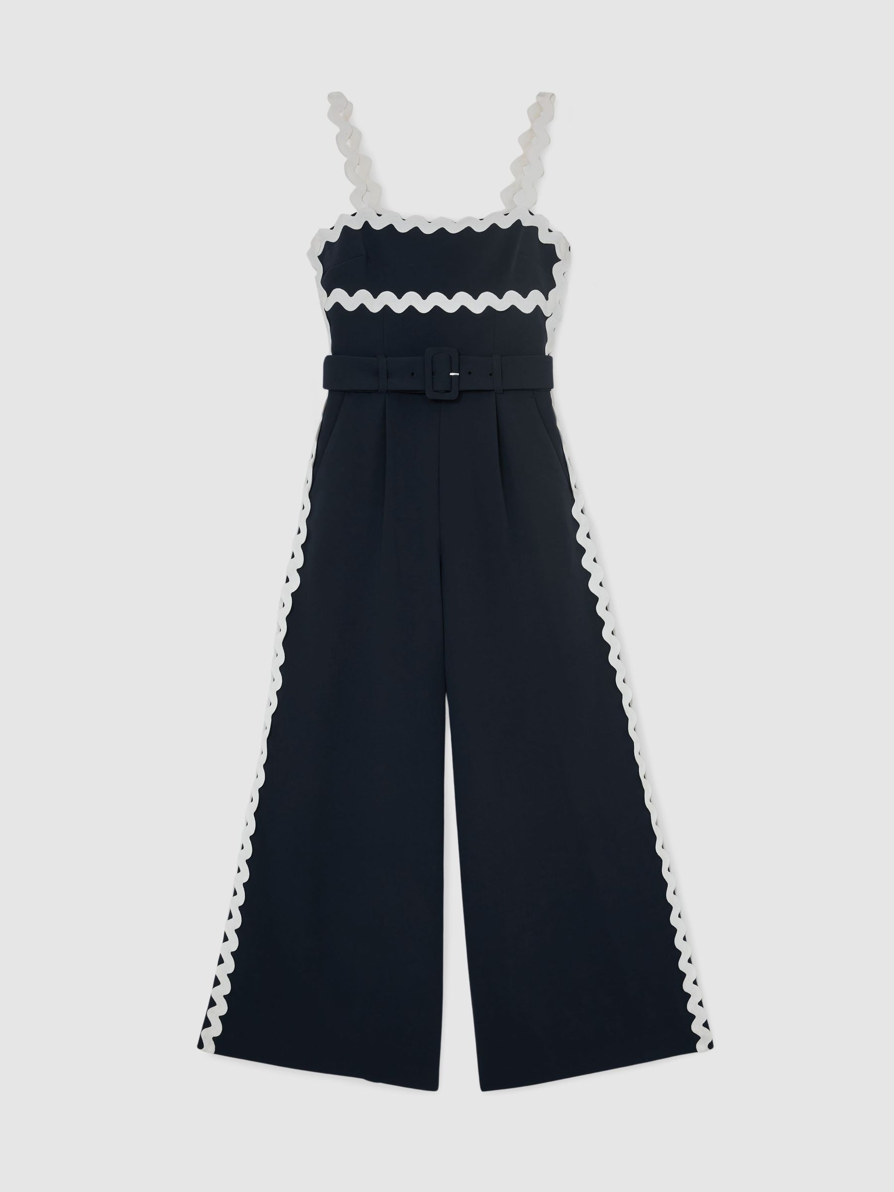 Ric-Rac Trim Wide-Leg Jumpsuit in Navy/Ivory - image 1