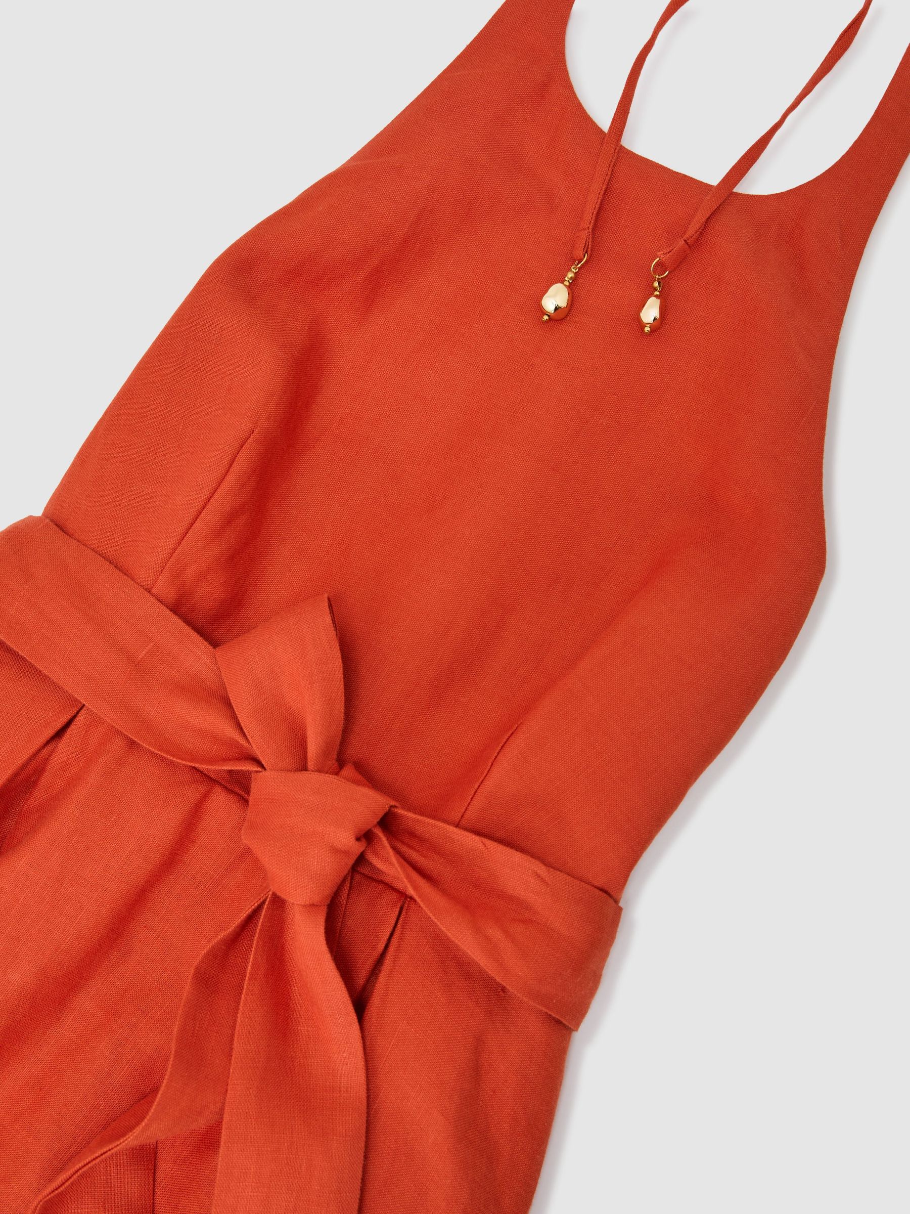 Linen Open-Back Maxi Dress in Coral Orange - Obrázek 10 z 10