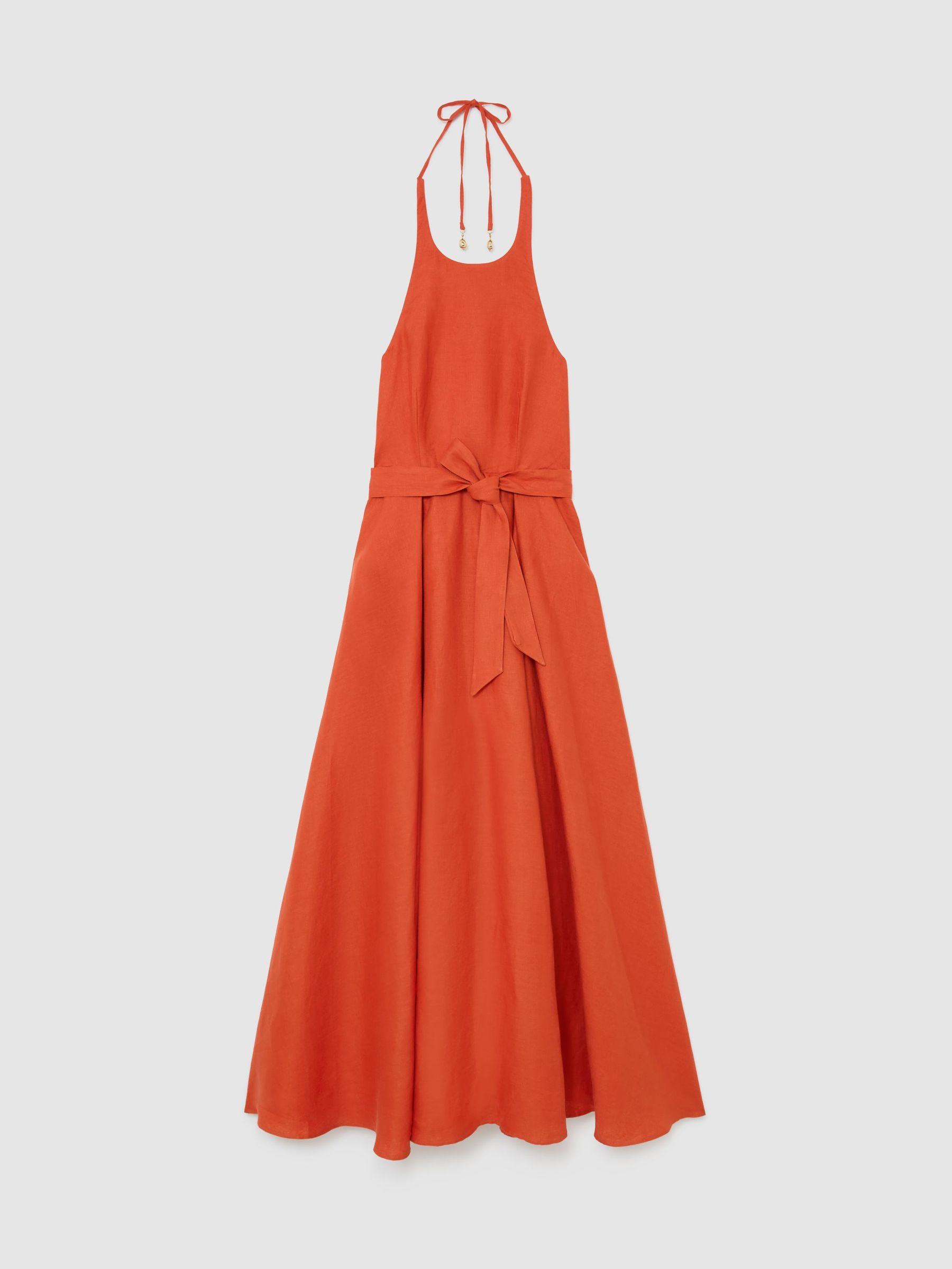 Linen Open-Back Maxi Dress in Coral Orange - image 1