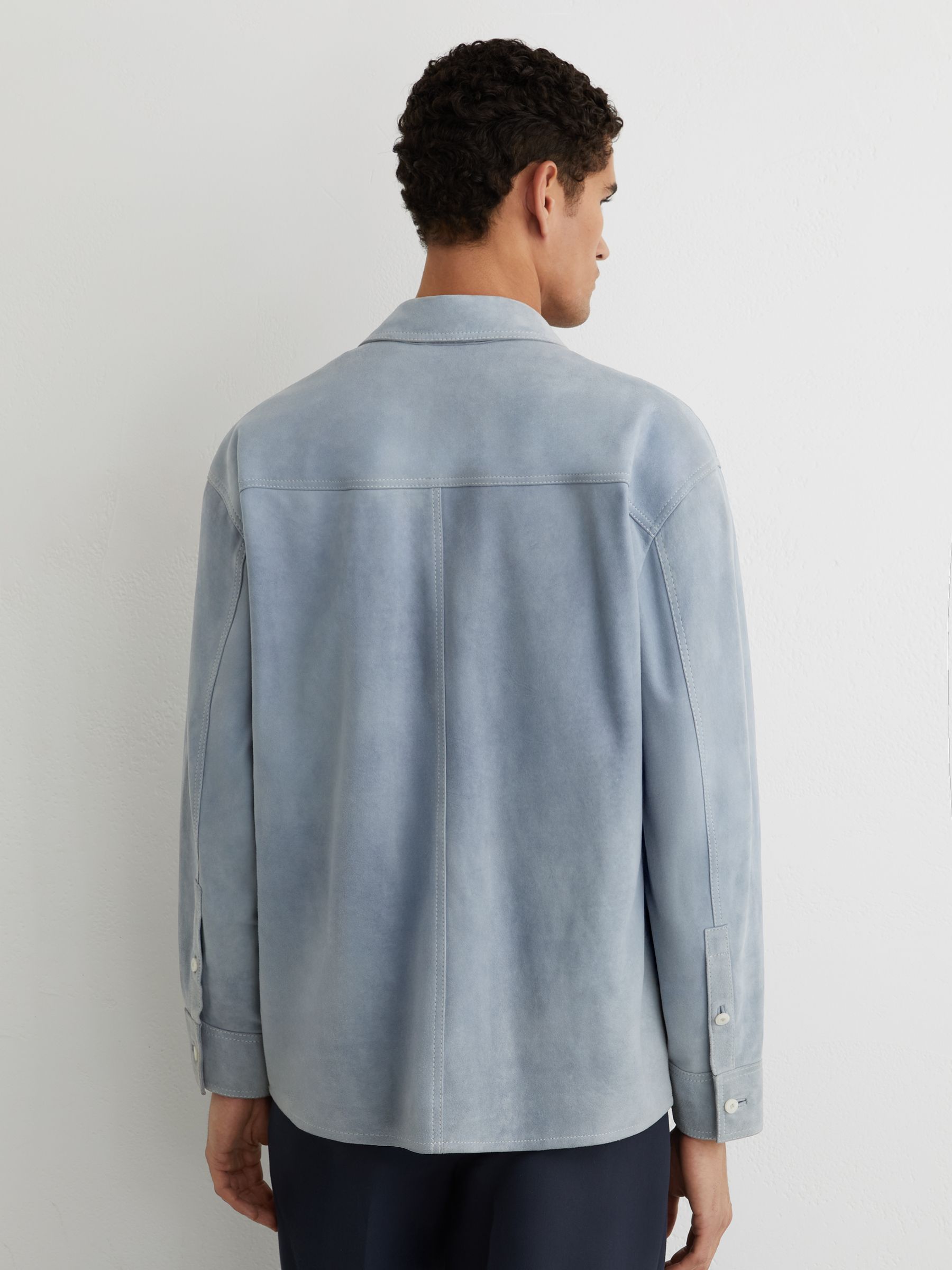 Monogram Embossed Relaxed Suede Jacket in Powder Blue - Image 5 of 7