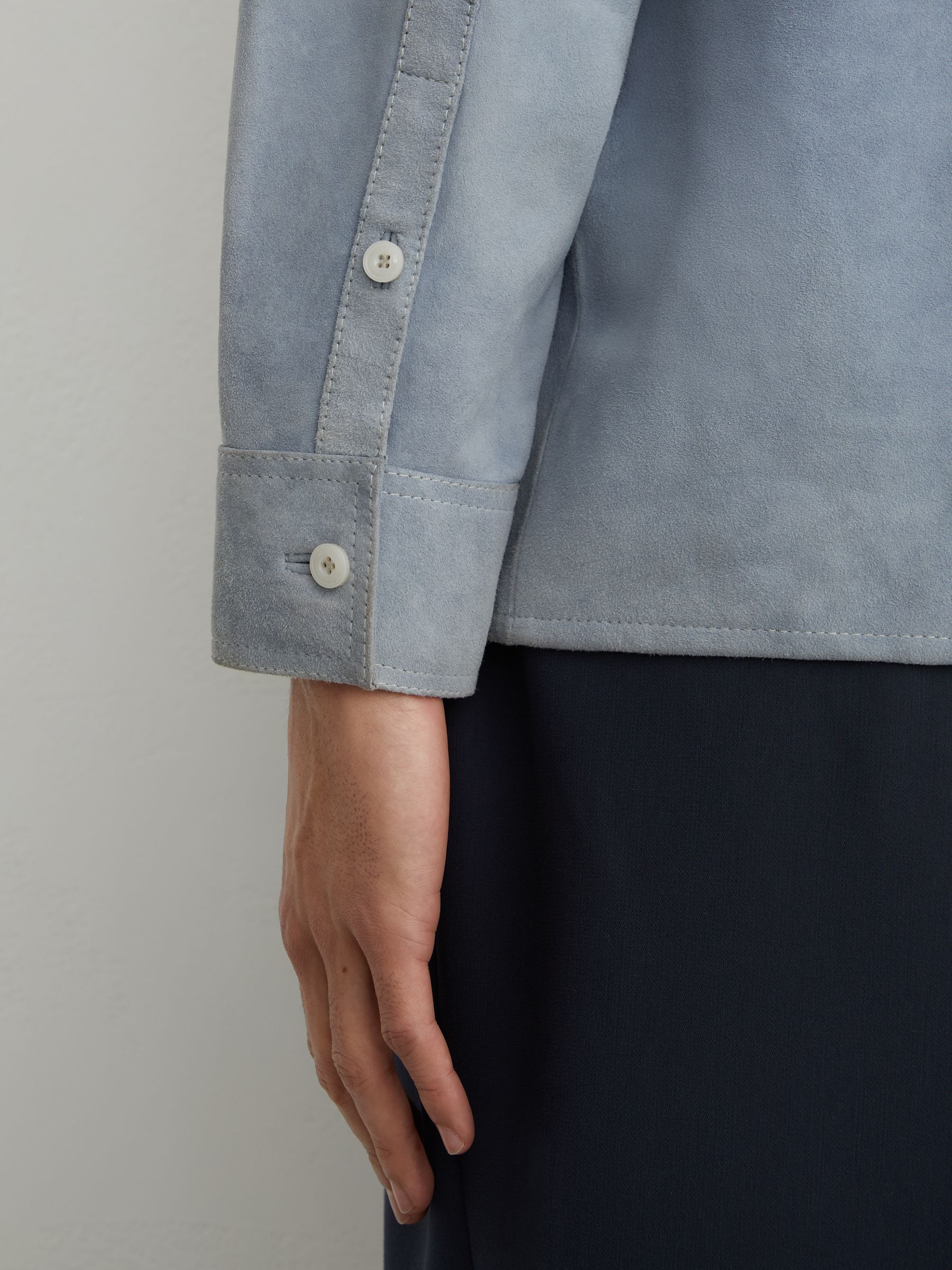 Monogram Embossed Relaxed Suede Jacket in Powder Blue - image 4