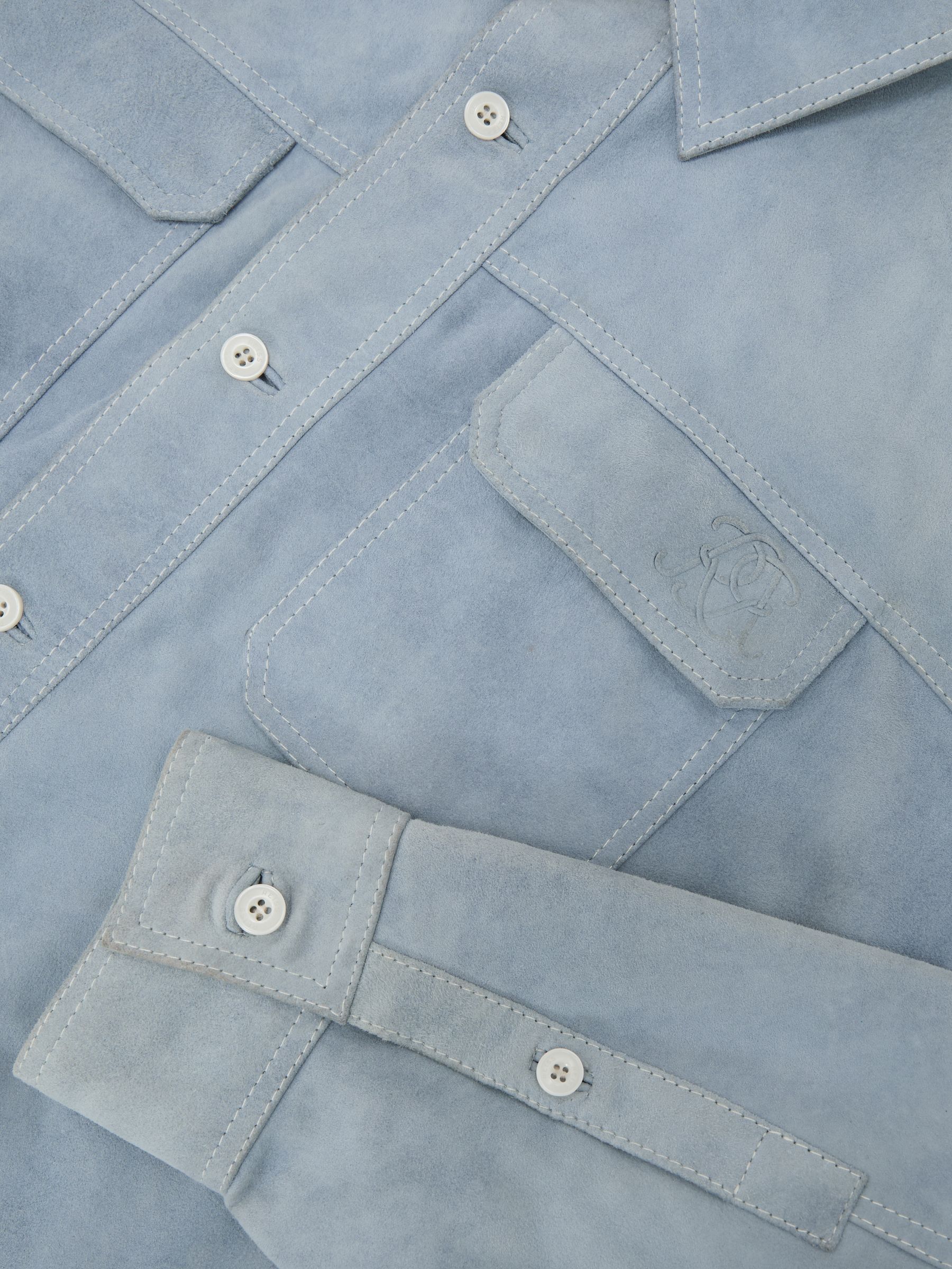 Monogram Embossed Relaxed Suede Jacket in Powder Blue - Image 7 of 7