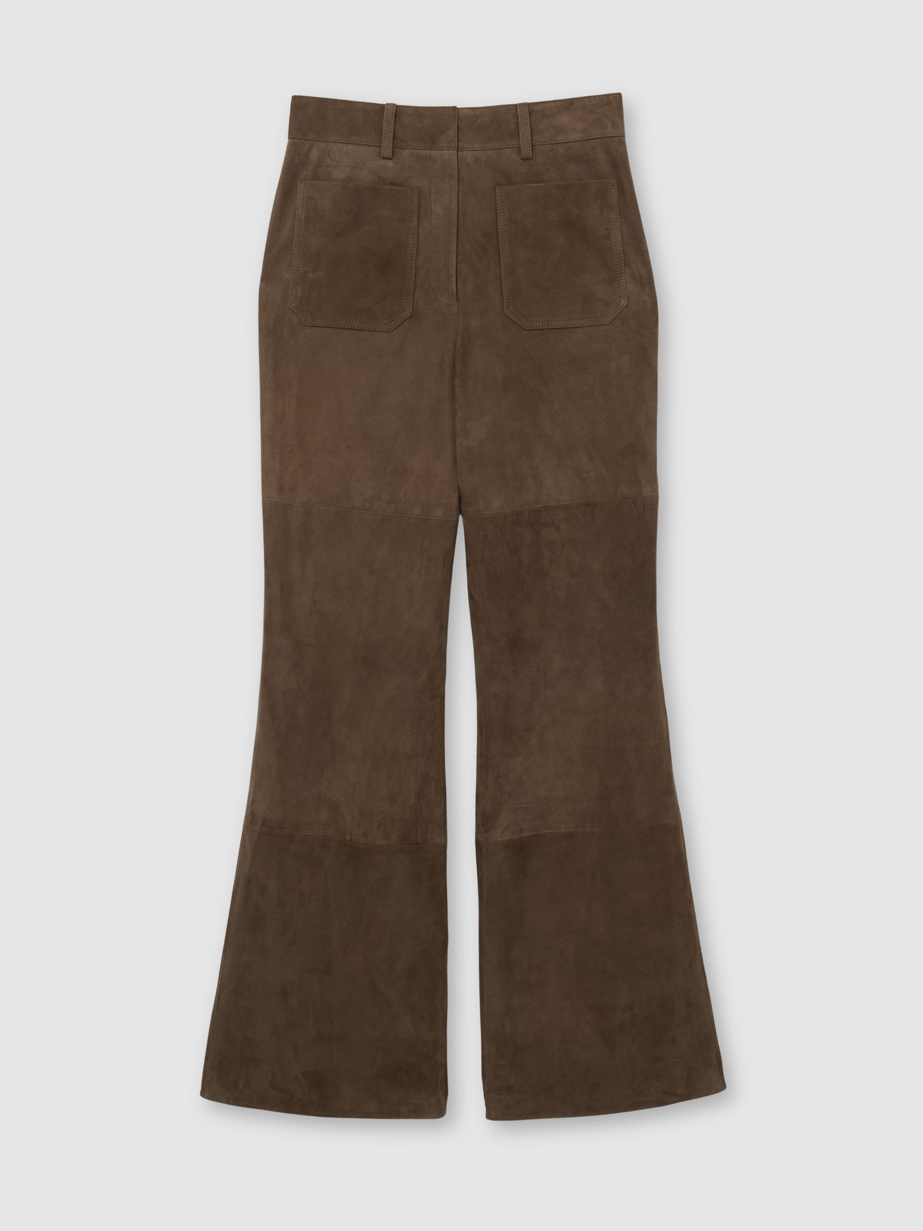 Suede Patch-Pocket Flared Trousers in Taupe Neutral - Image 2 of 8