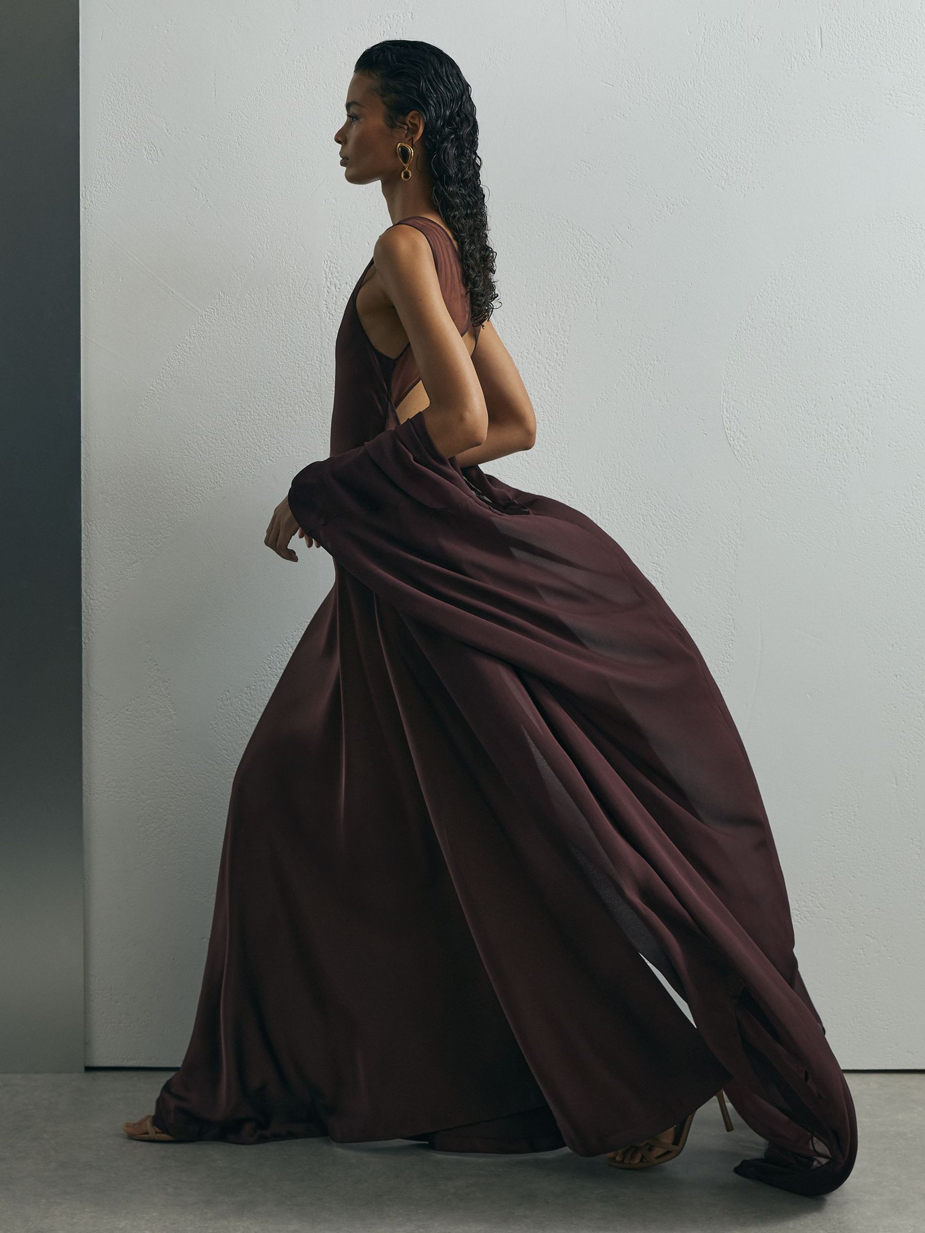 Atelier Satin Cape Maxi Dress in Grape - Image 1 of 8