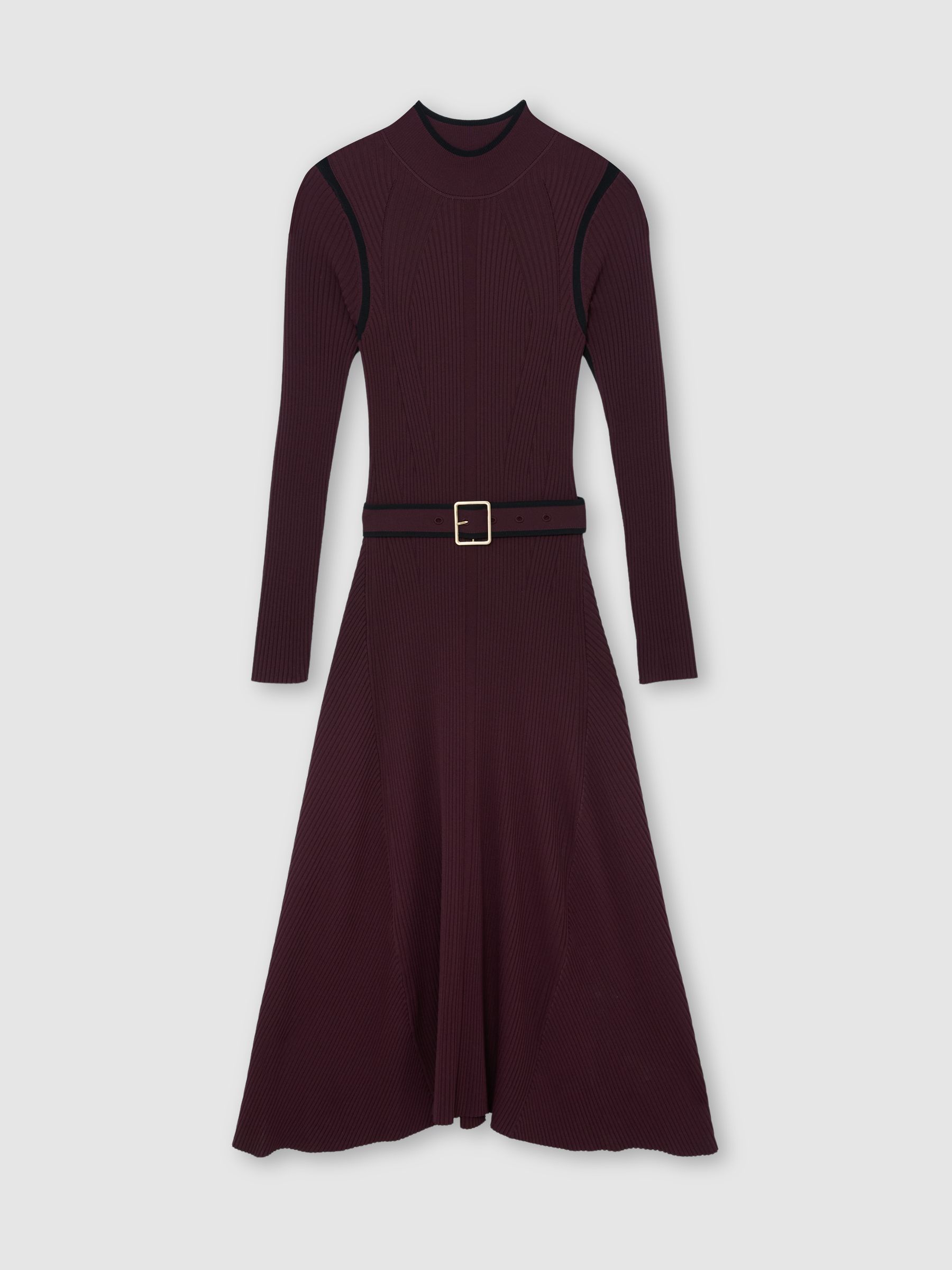 Colour-Block Rib-Knit Midi Dress in Burgundy/Black - Image 2 of 6