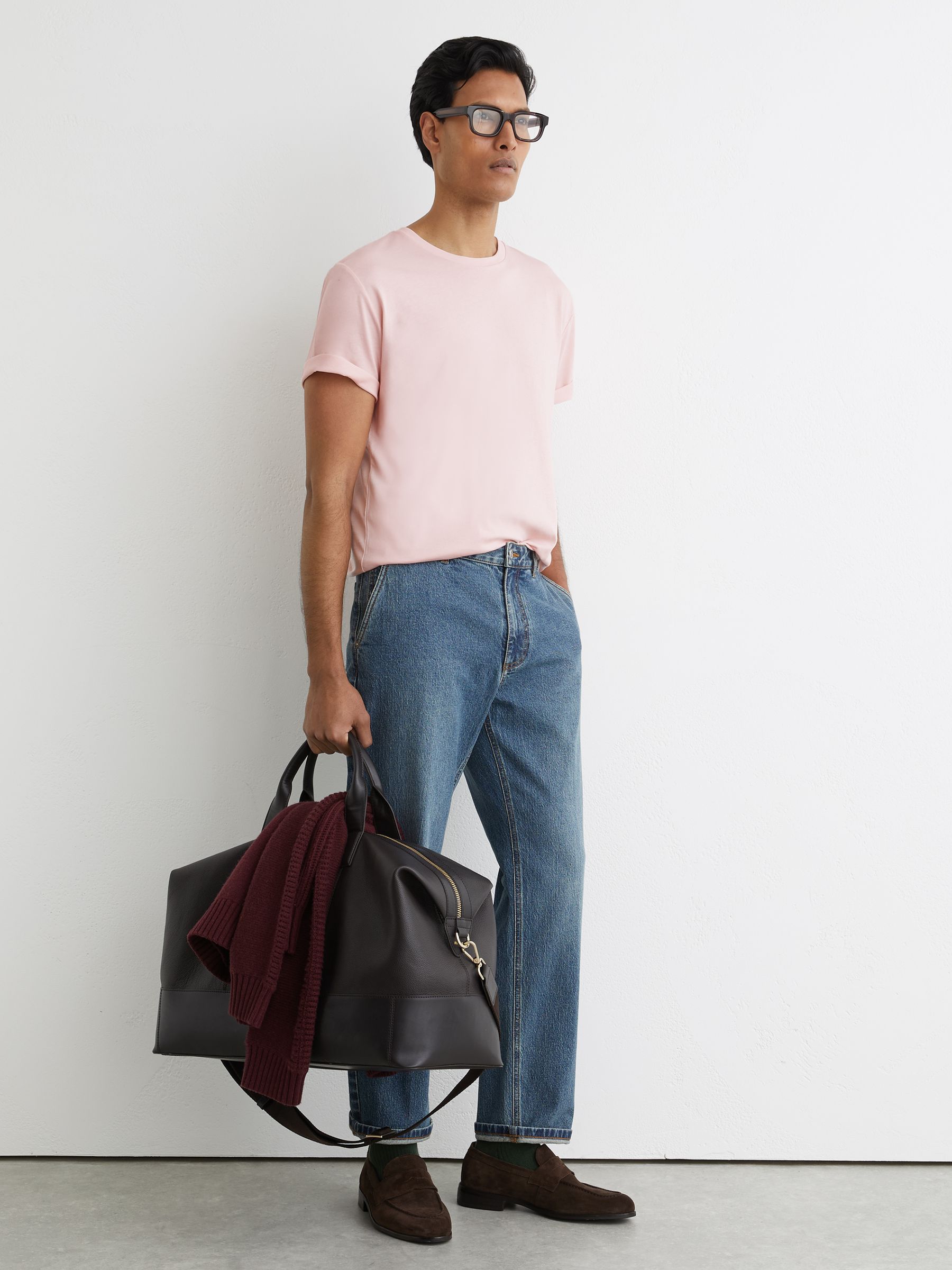Cotton Crew-Neck Tailored-Fit T-Shirt in Pink - image 5